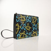 Gucci Ghost Messenger Bag handbag with black leather, gold hardware, and Gucci logo details, carried as a stylish accessory.