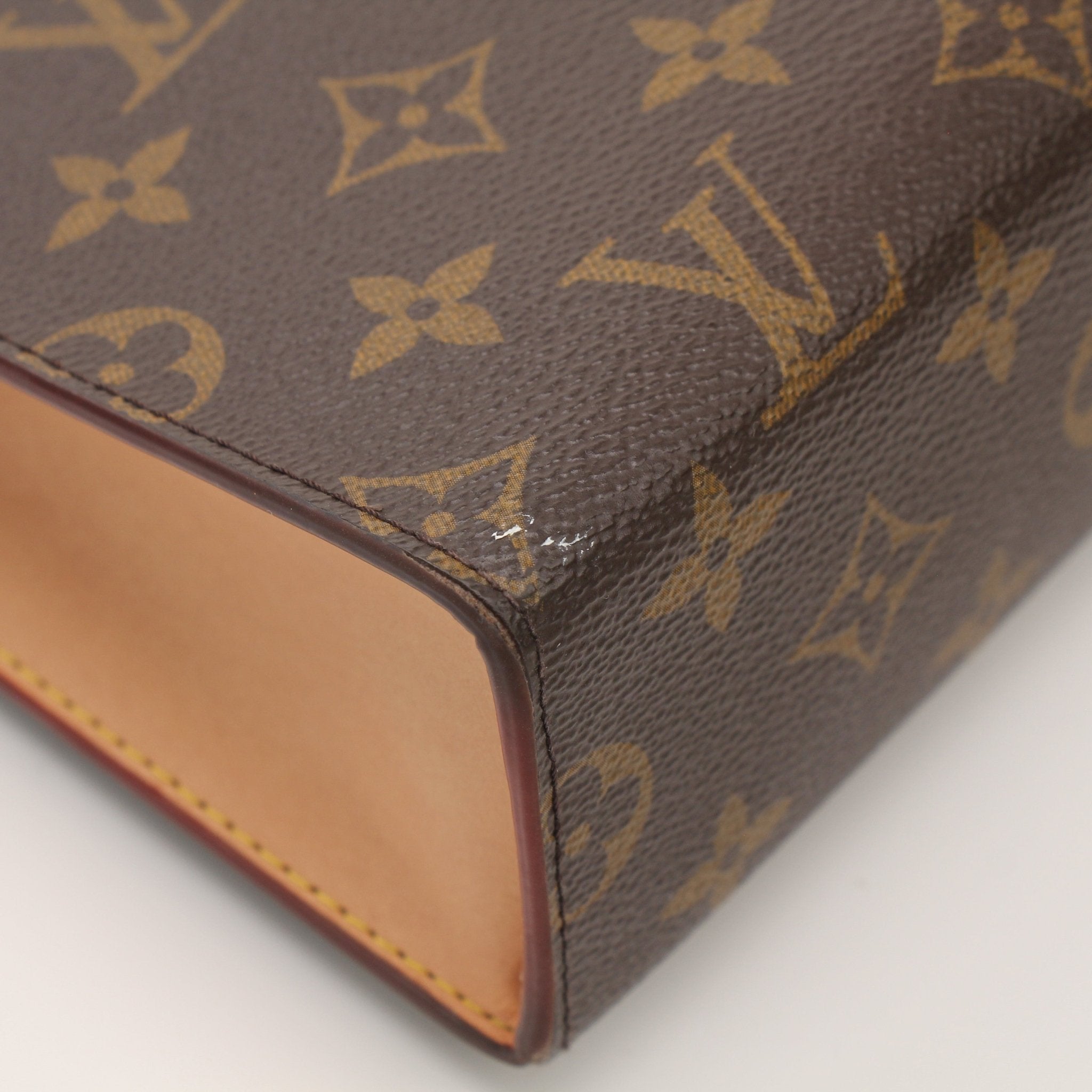 Gold & Beyond Louis Vuitton Monogram Toiletry Pouch GM vanity case with monogram fabric and leather trim, open showing interior compartments.