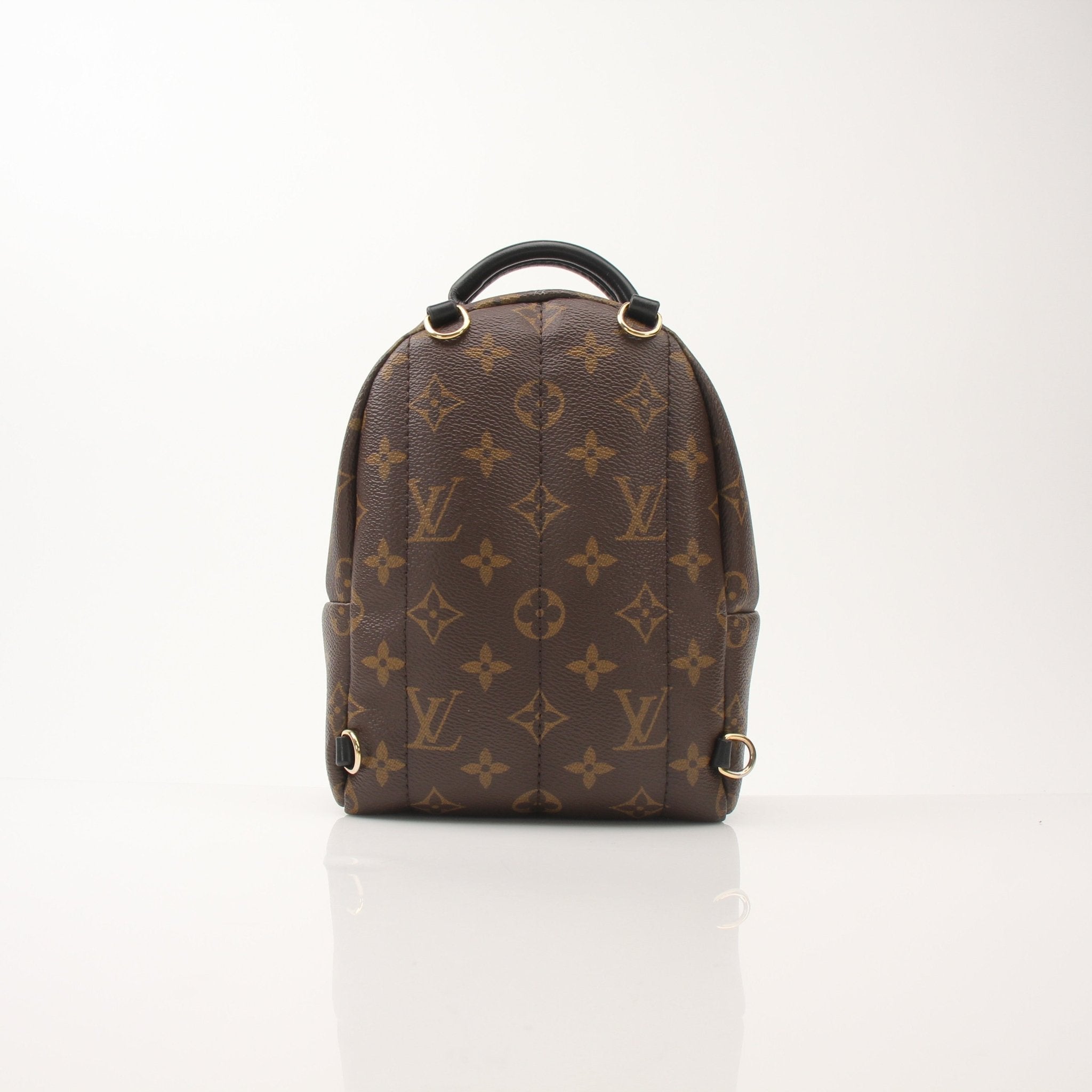 Gold & Beyond Louis Vuitton Palm Springs Mini Backpack handbag with beige monogram canvas and leather trim, front view.
