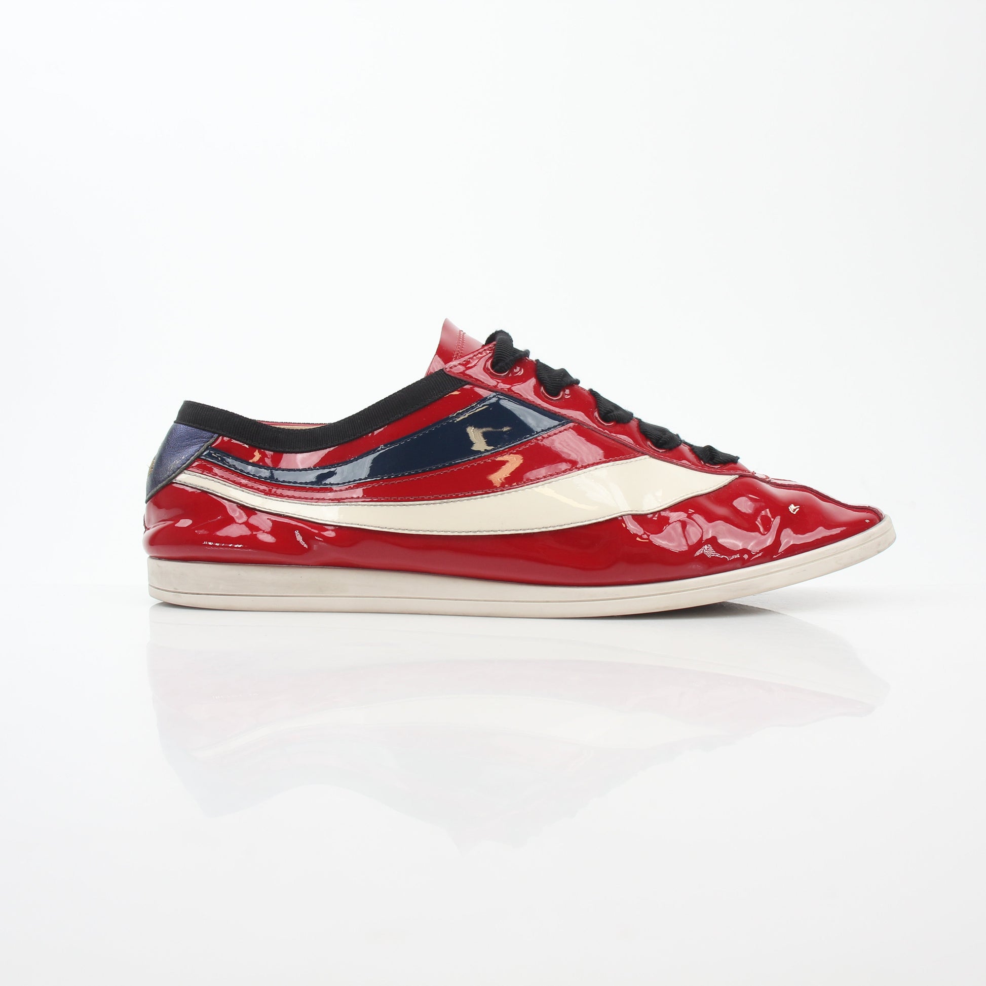 Gucci Red Falacer Hebron Web sneakers with red and black web detailing, white sole, and stylish design by Gold & Beyond.