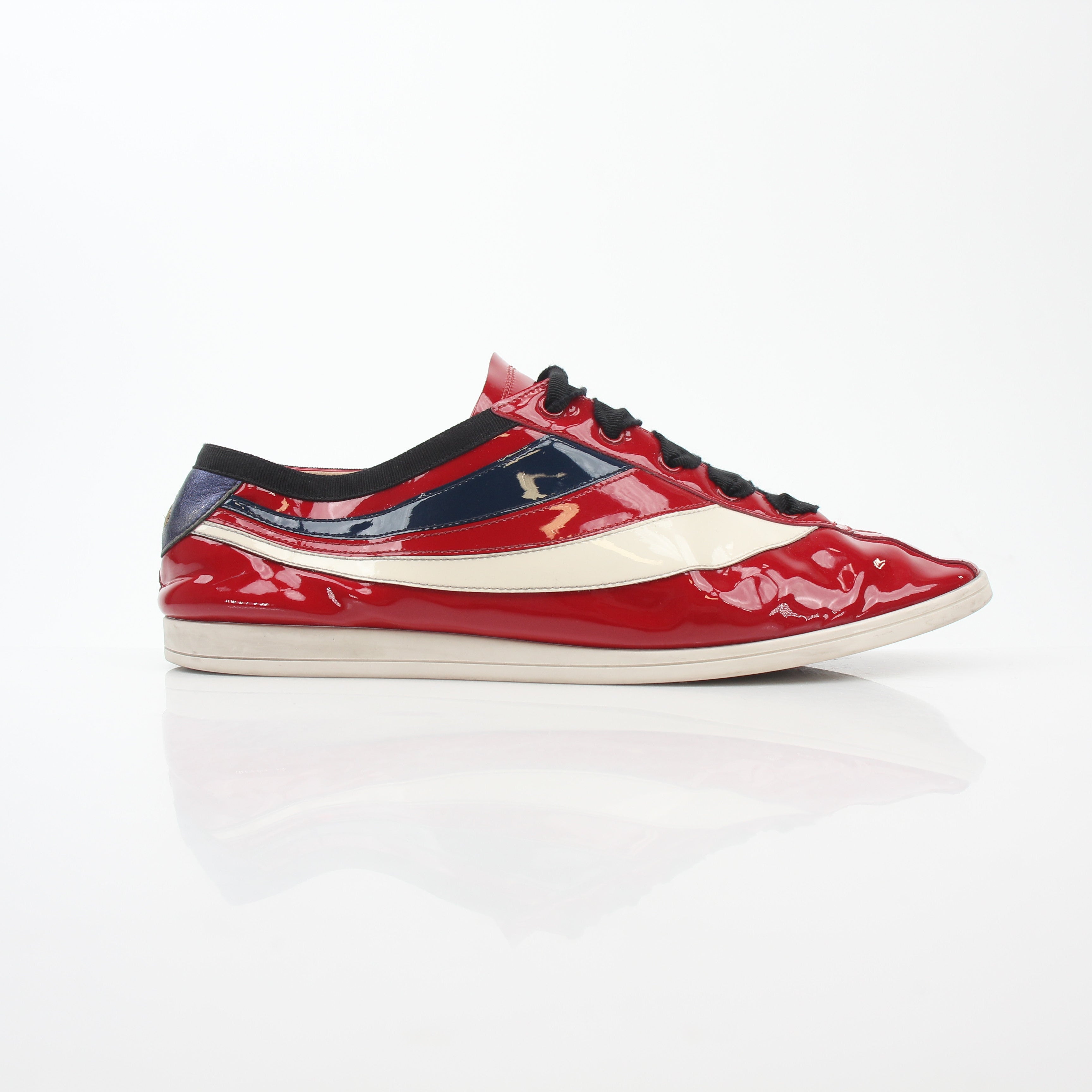 Gucci Red Falacer Hebron Web sneakers with red and black web detailing, white sole, and stylish design by Gold & Beyond.