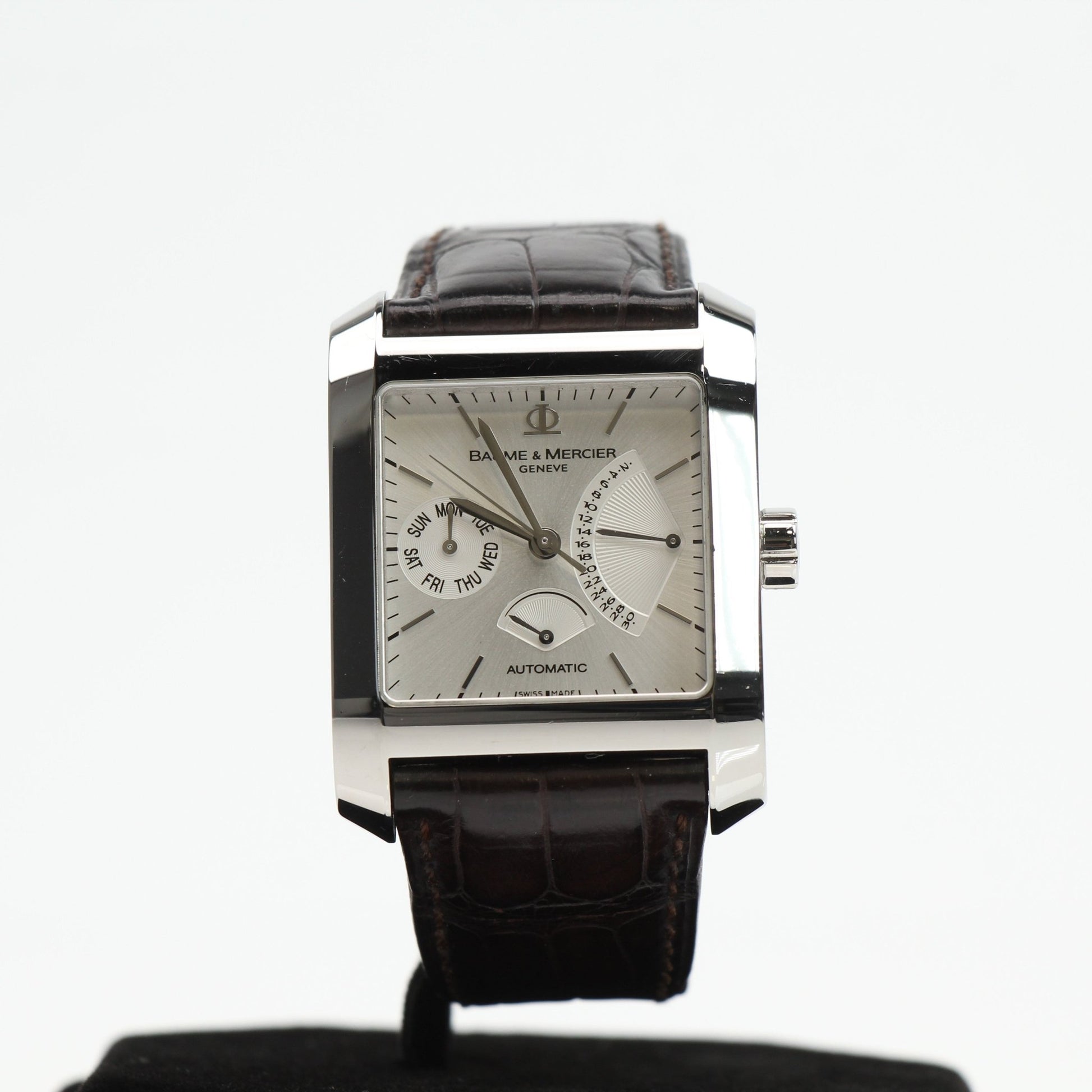 Gold & Beyond Baume & Mercier Hampton automatic watch with a sleek stainless steel case and elegant dial.