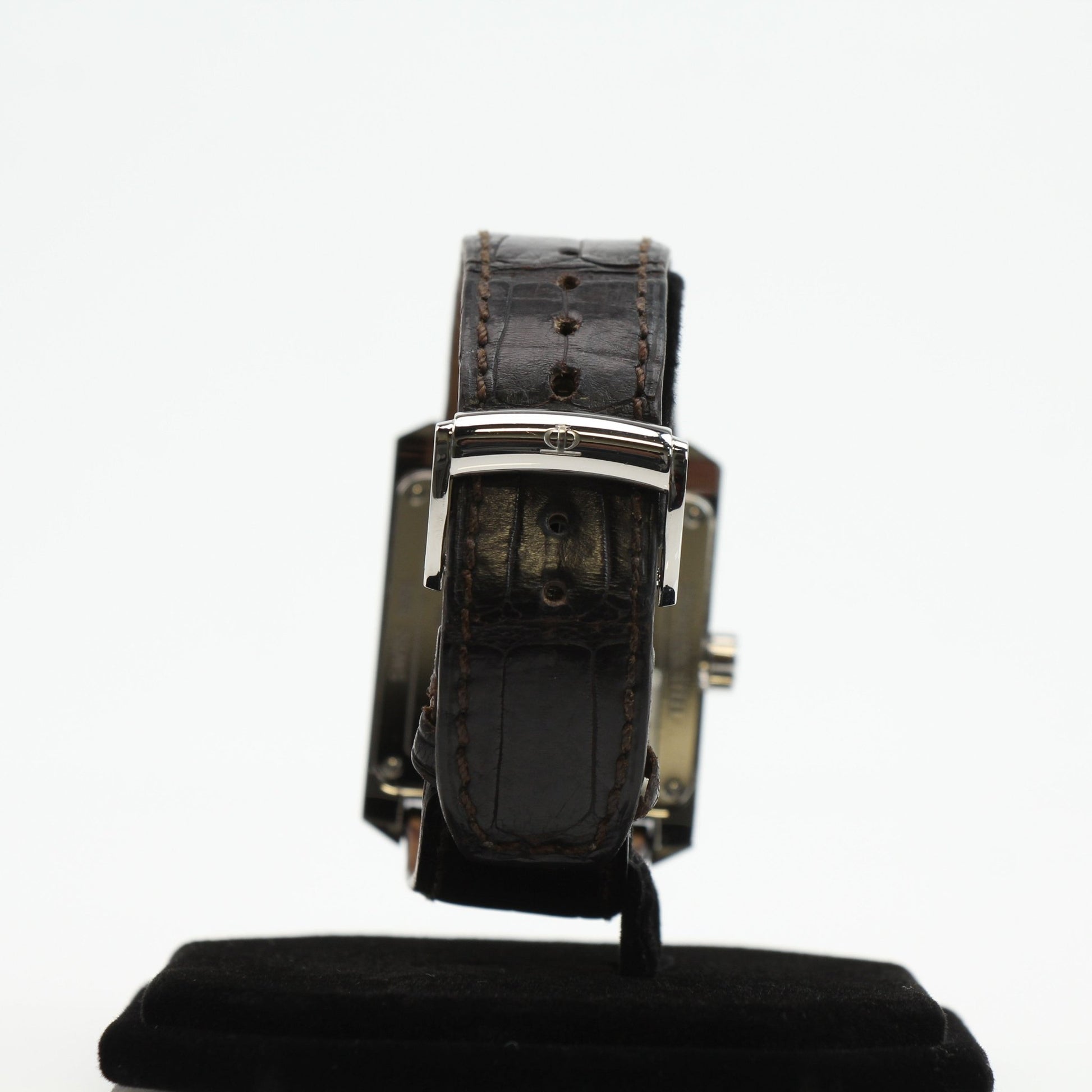 Gold & Beyond Baume & Mercier Hampton automatic watch with stainless steel case and leather strap, displayed on a neutral background.
