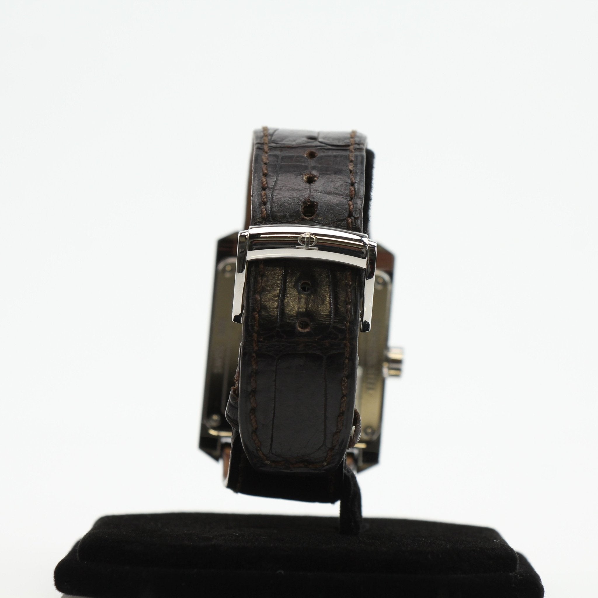 Gold & Beyond Baume & Mercier Hampton automatic watch with stainless steel case and leather strap, displayed on a neutral background.