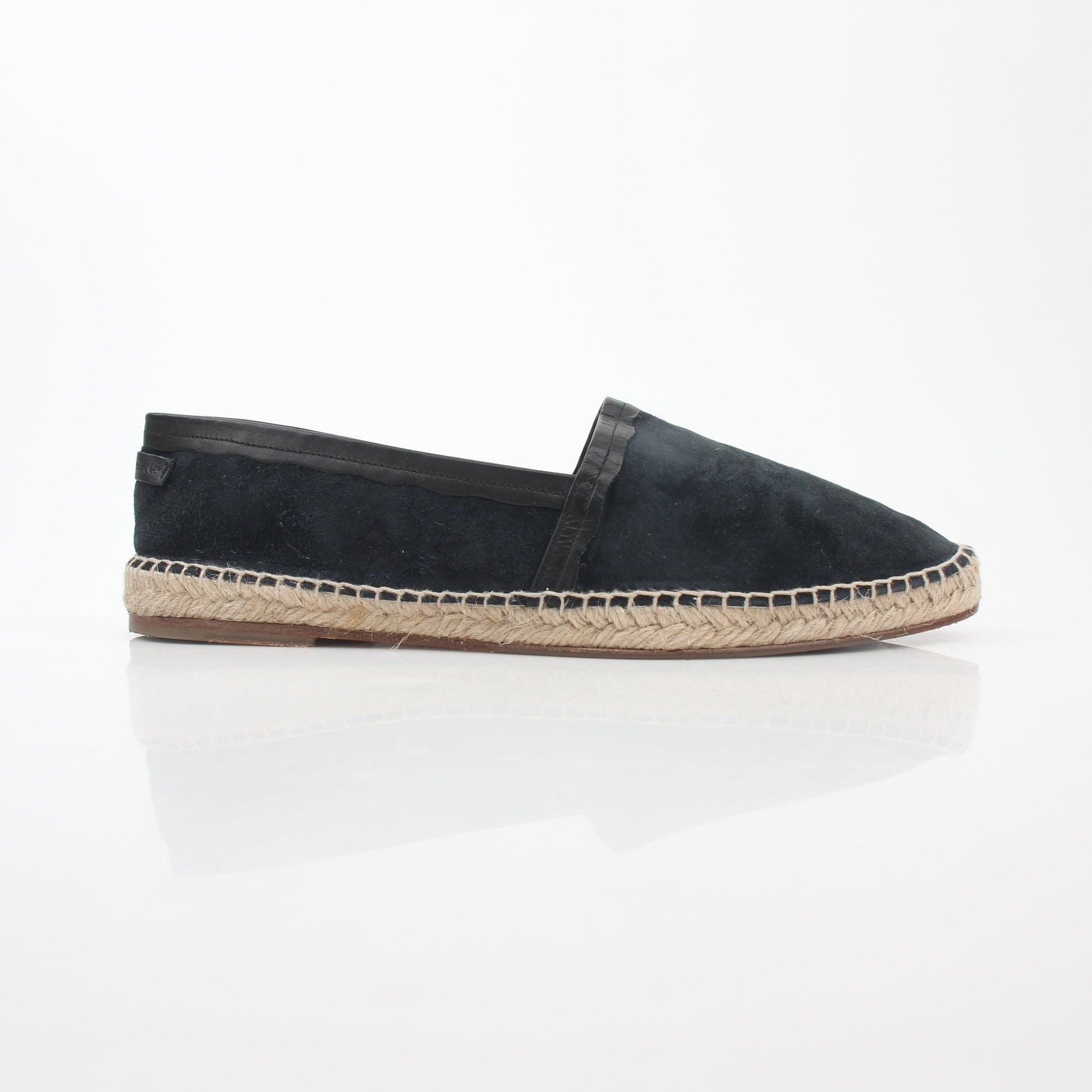 Black Dolce & Gabbana suede espadrille shoes with woven jute soles, displayed on a neutral background.