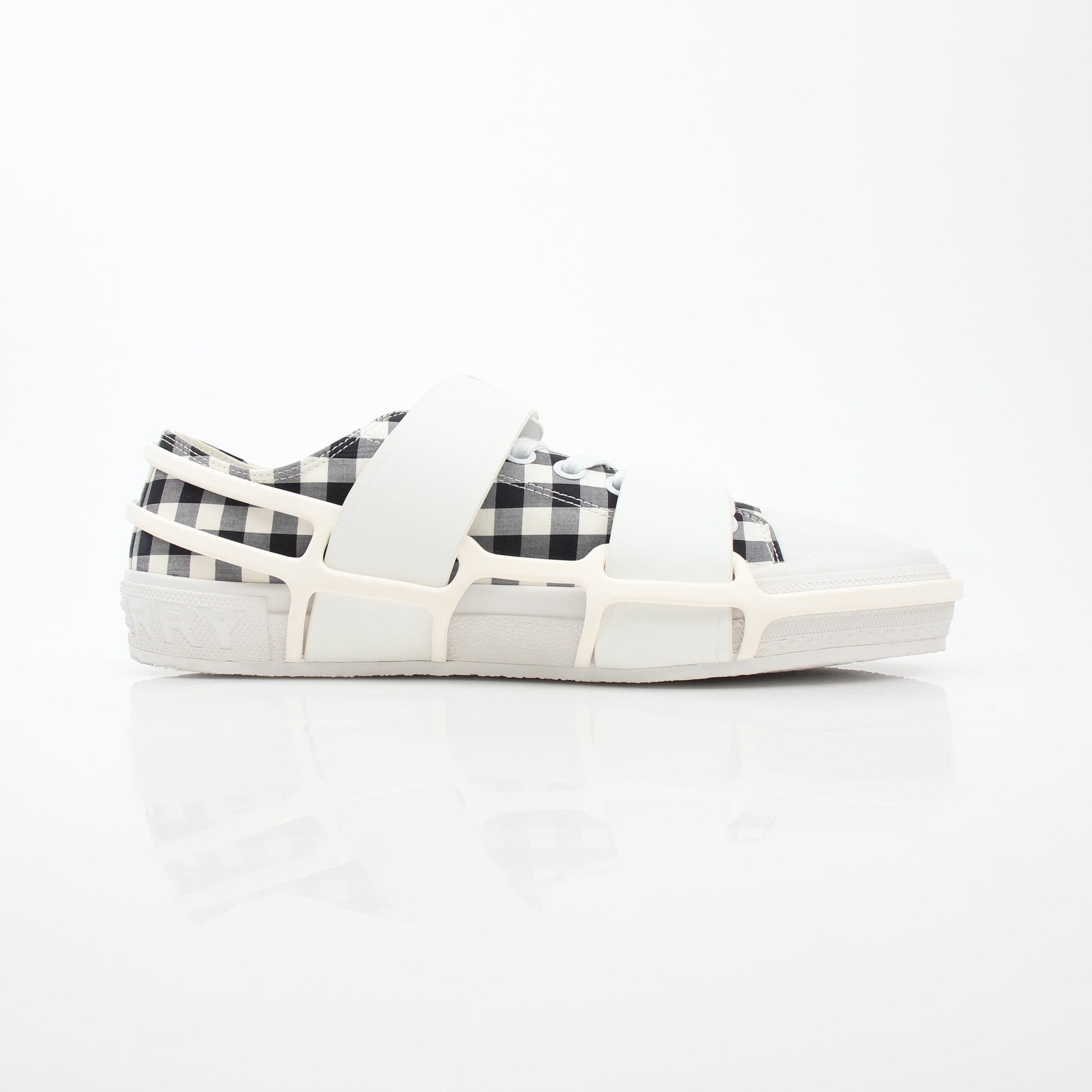 Gold & Beyond Burberry black and white gingham Webb low-top sneakers, stylish shoes with classic pattern and casual design.
