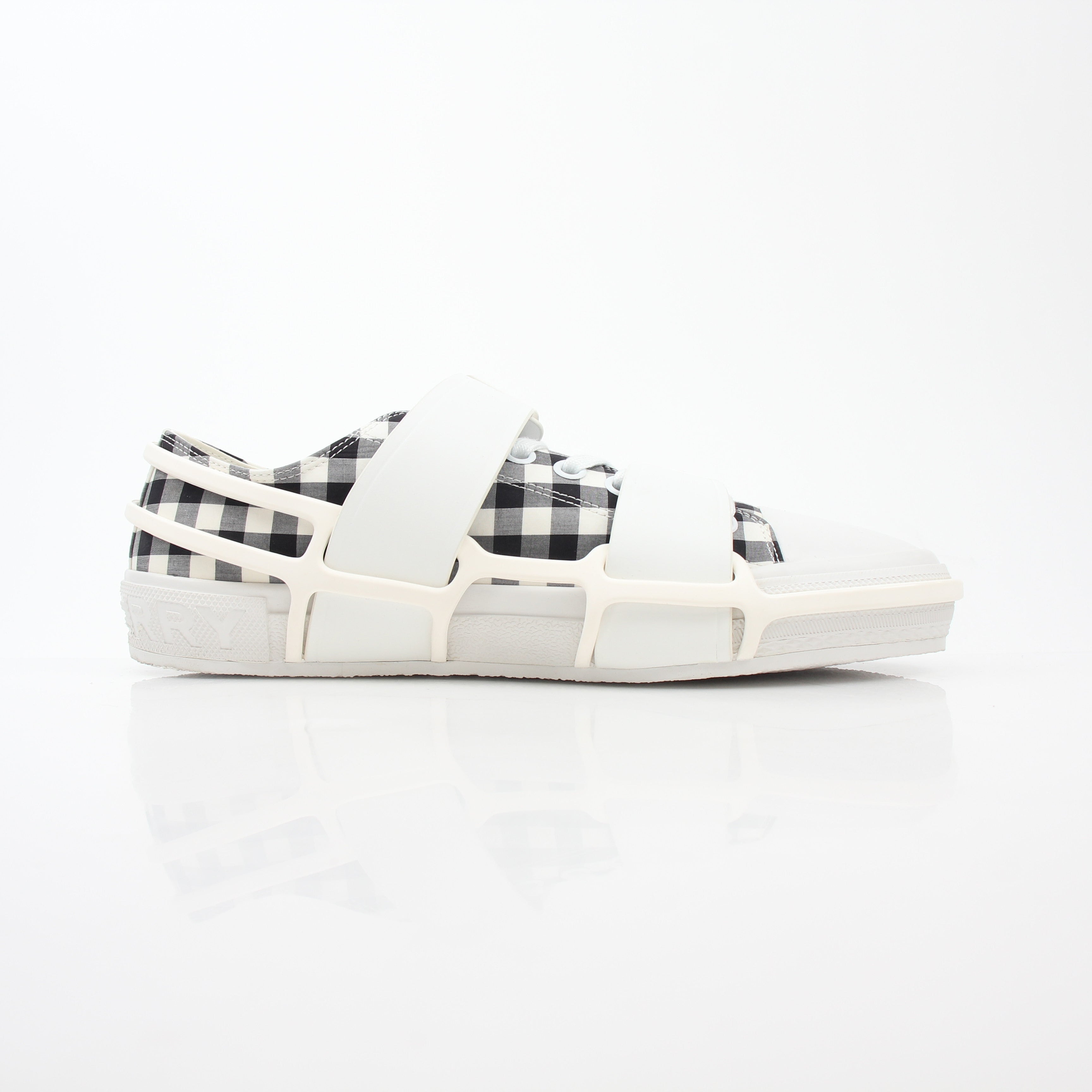 Gold & Beyond Burberry black and white gingham Webb low-top sneakers, stylish shoes with classic pattern and casual design.