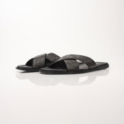 Versace men's Greca sandals by Gold & Beyond, stylish men's shoes with iconic Greca pattern leather straps.