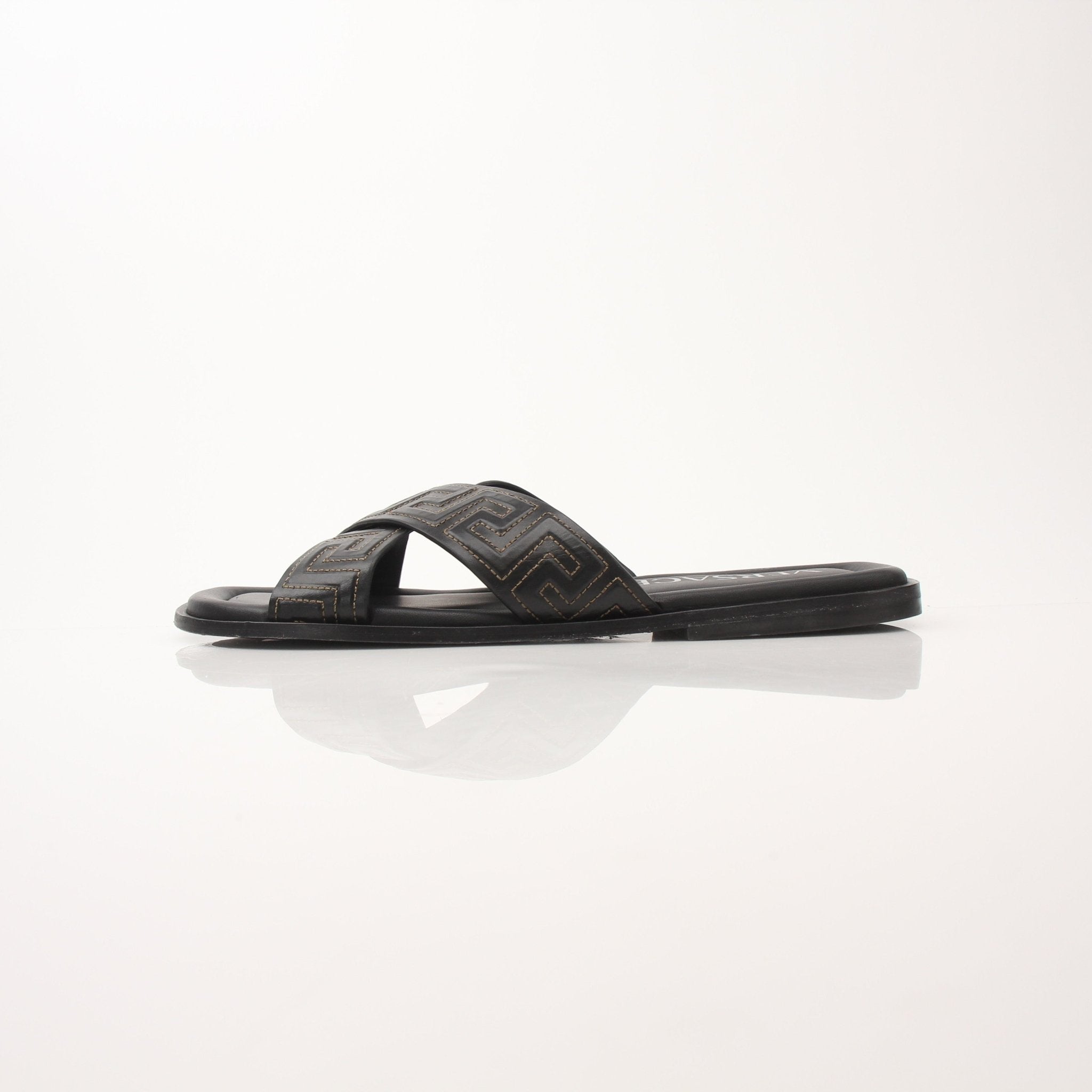 Versace Men’s Greca Sandals by Gold & Beyond, featuring stylish straps and classic design for casual wear.