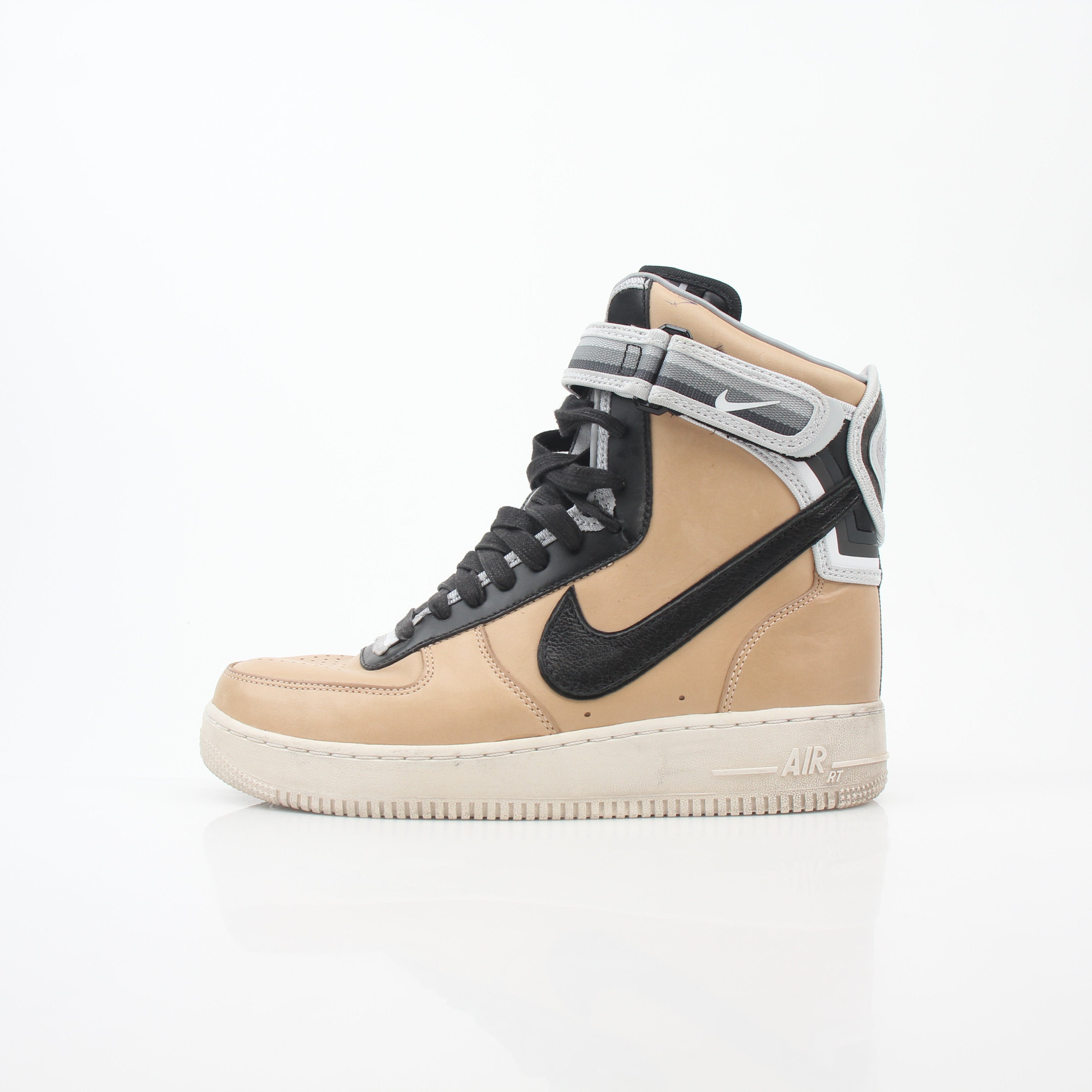 Nike x Riccardo Tisci Tan Air Force 1 High SP sneakers, high-top shoes featuring tan leather with Nike branding and stylish design.