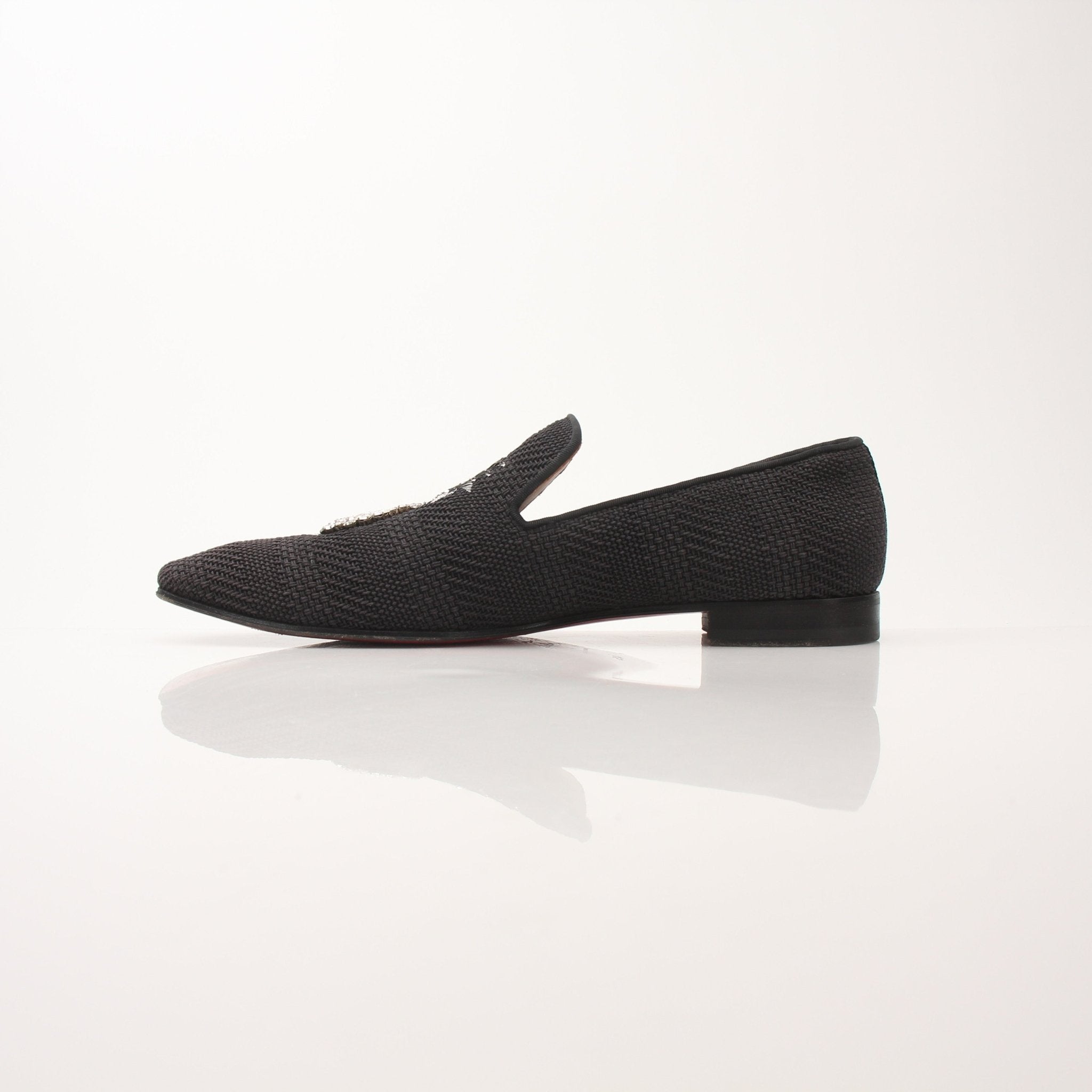 Christian Louboutin men's Dandanas loafers with crystal embellishments, featuring shiny leather and elegant design.