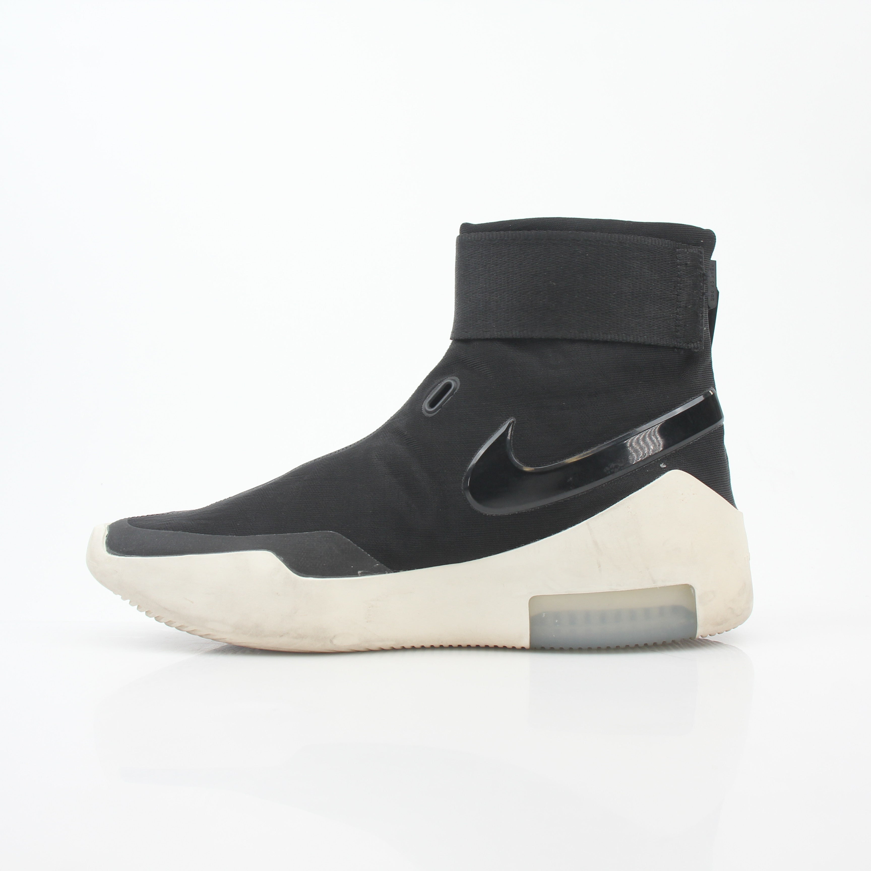 Nike x Fear of God Black Air Fear of God 1 High-Top Sneakers, black shoes with sleek design and high-top silhouette.