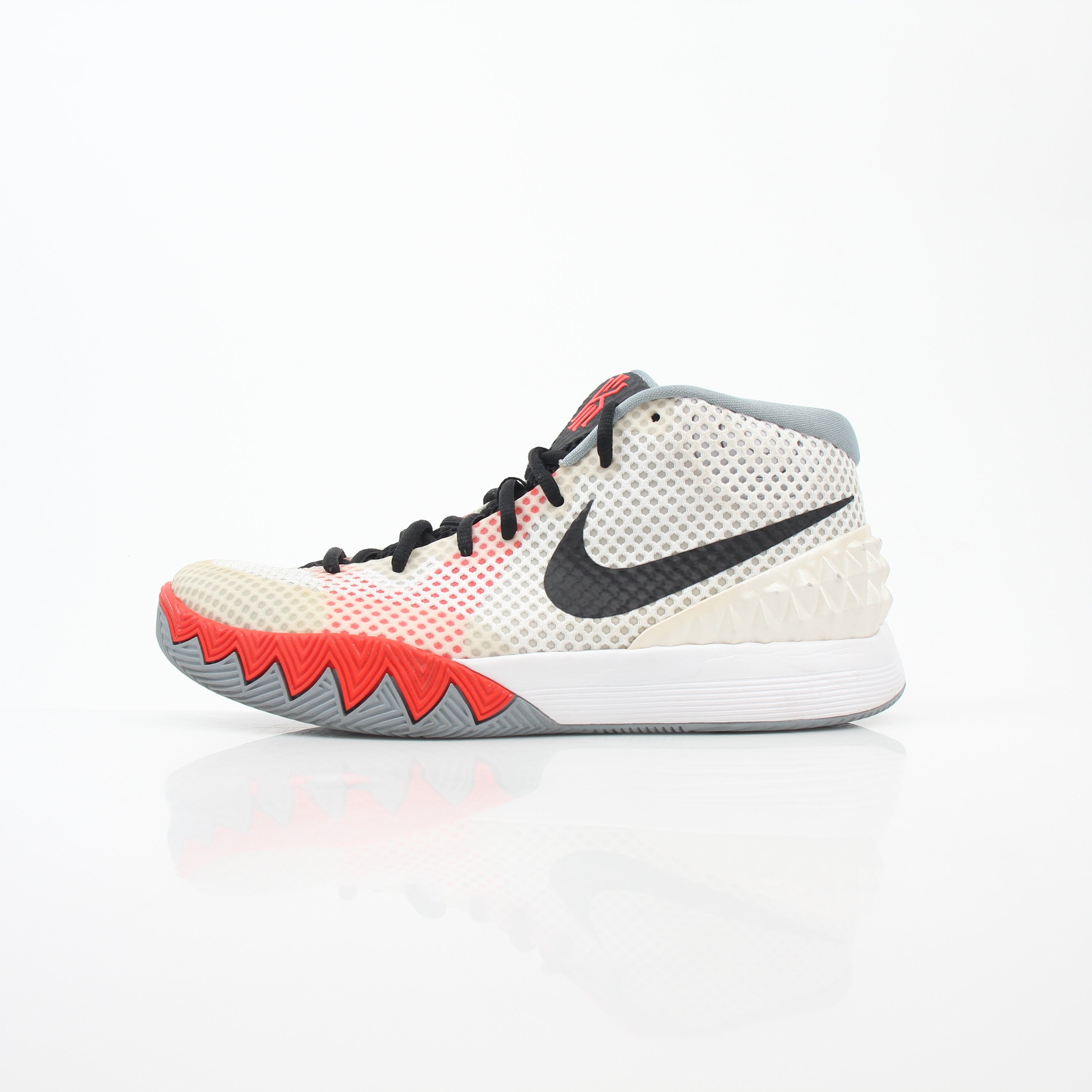 Gold & Beyond Nike Kyrie 1 Dream White basketball sneakers, side view showing sleek white design and sporty details.