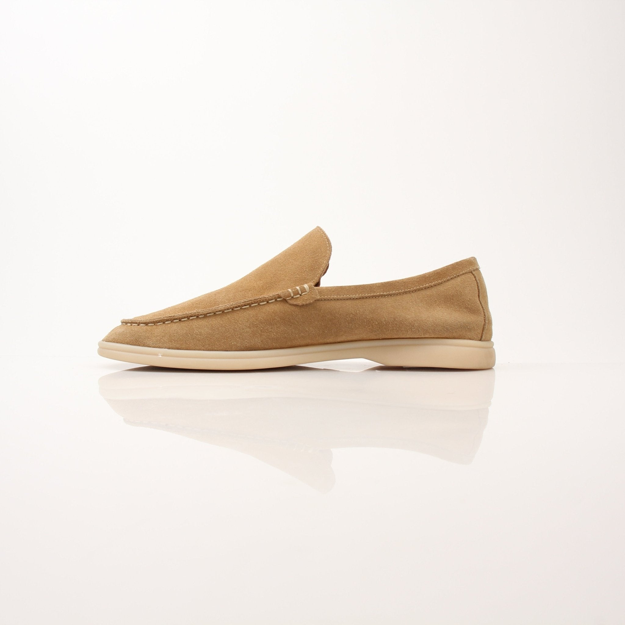 Loro Piana men's Summer Walk loafers by Gold & Beyond, showing tan leather slip-on shoes with detailed stitching and sleek design.