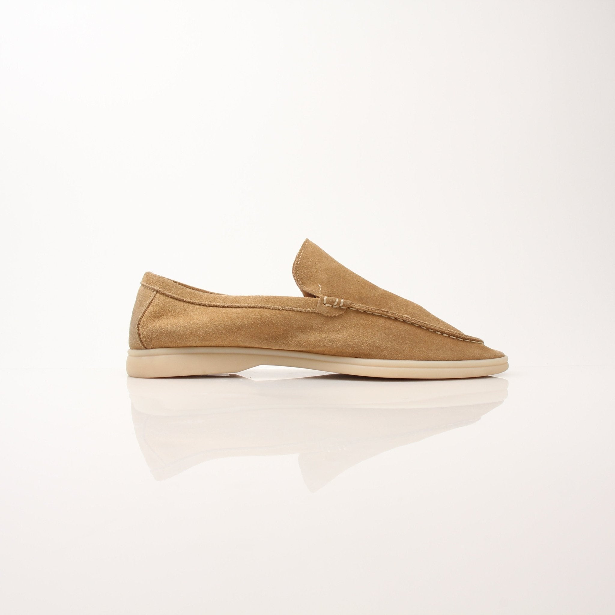 Gold & Beyond Loro Piana men's Summer Walk loafers in tan leather, stylish slip-on shoes for warm weather.