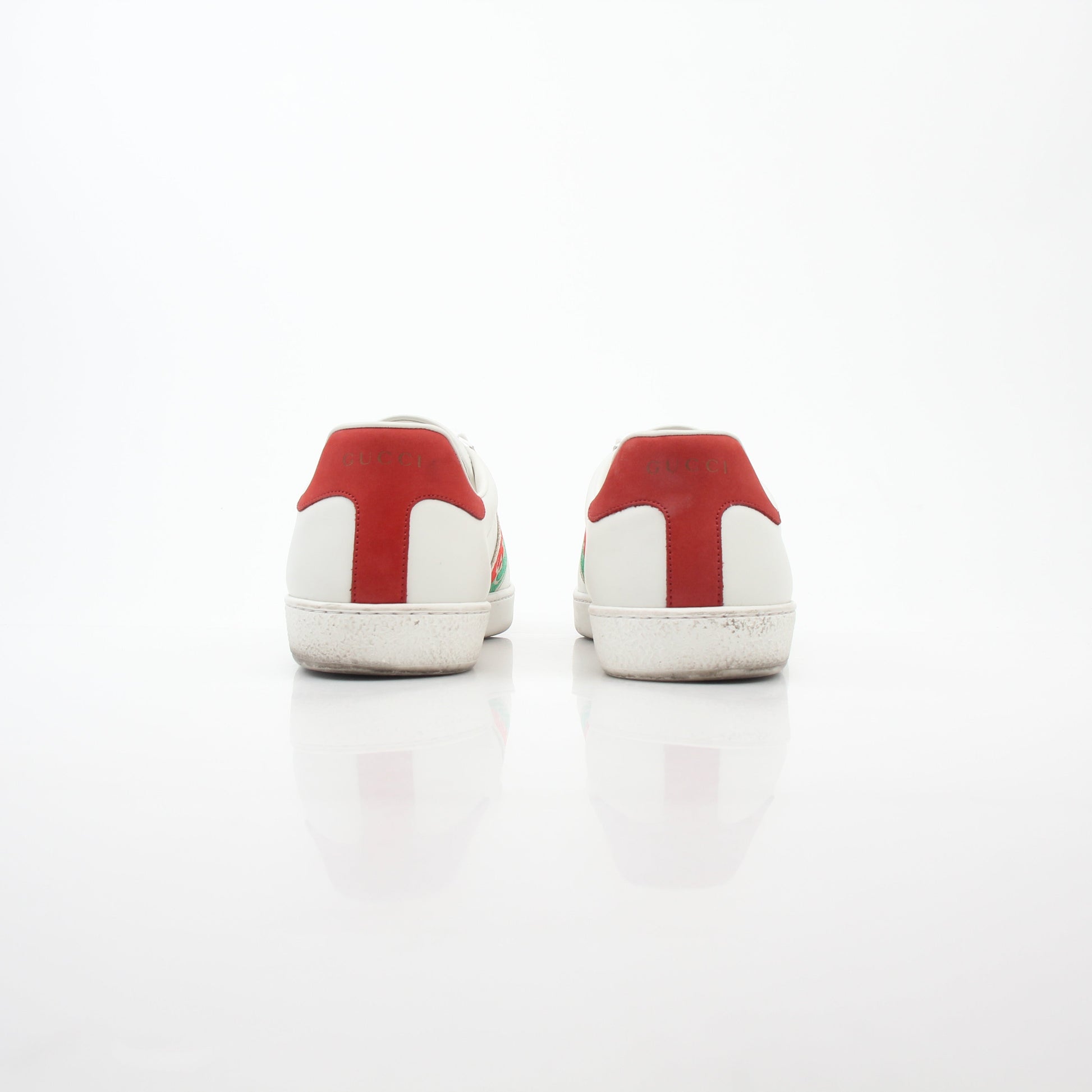 Gucci White Ace Interlocking G Web Leather Sneakers for men, showing the classic logo design and stylish leather construction.