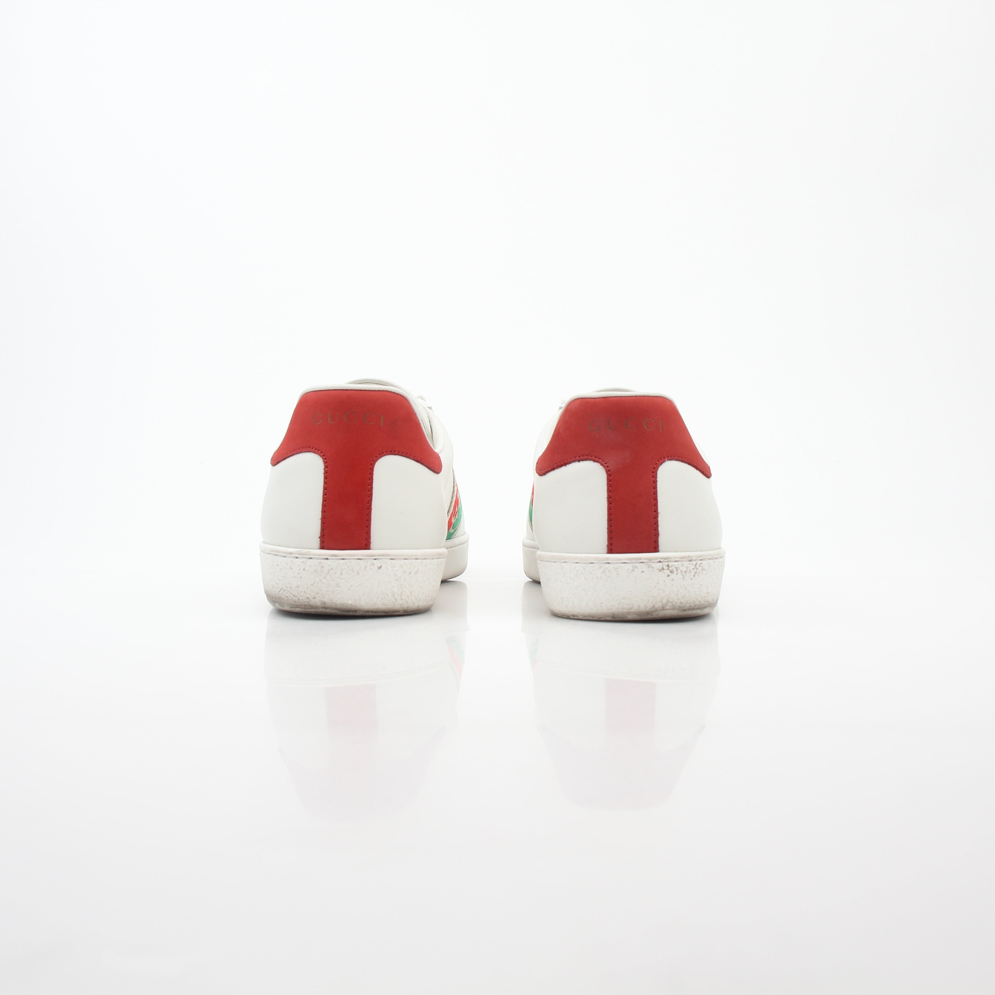 Gucci White Ace Interlocking G Web Leather Sneakers for men, showing the classic logo design and stylish leather construction.