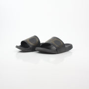 Black Salvatore Ferragamo Groove 2 Gancini slide sandals with leather straps and signature Gancini hardware, displayed on a neutral background.
