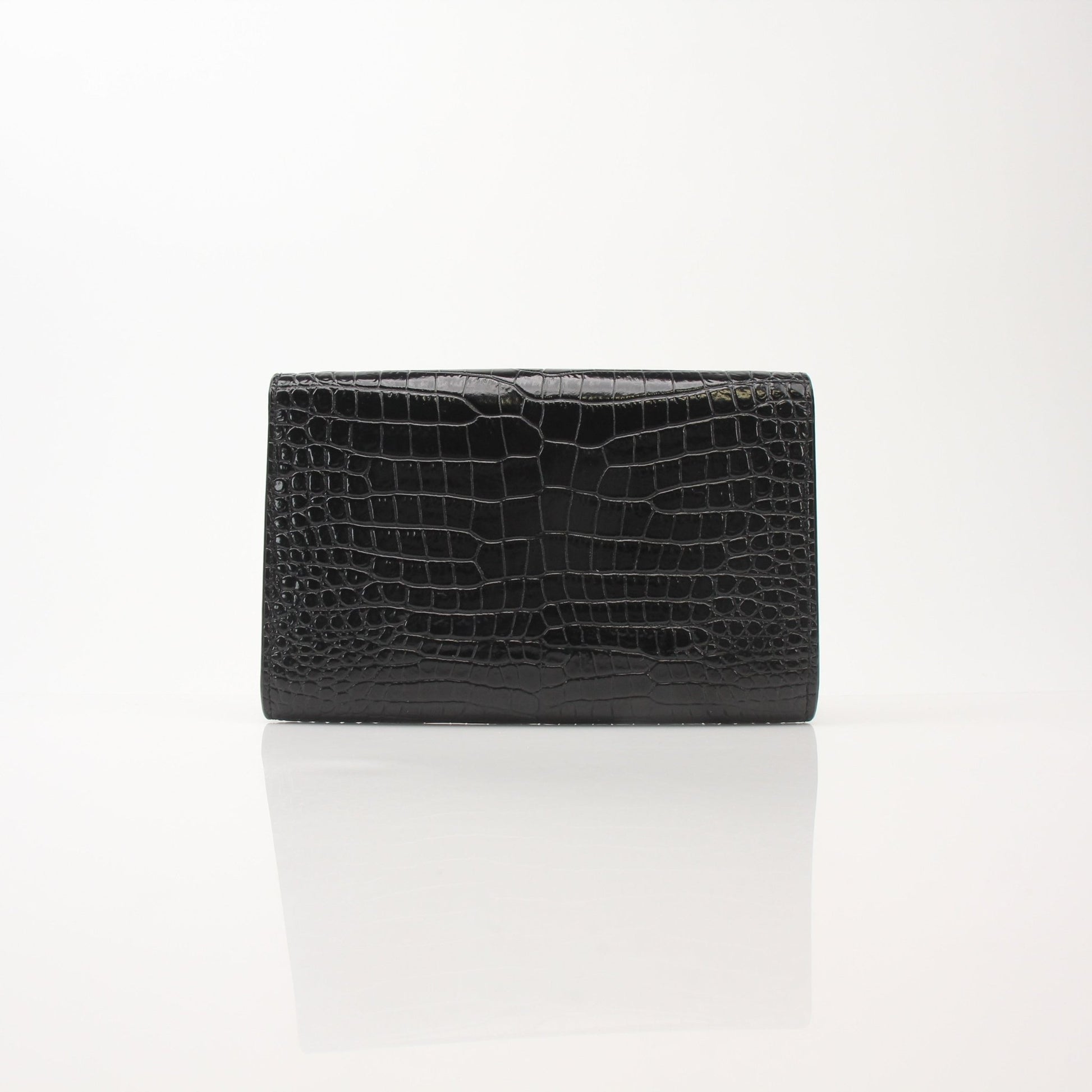 Gold & Beyond Saint Laurent Uptown Chain Wallet with gold chain strap and structured leather design, front view showing logo details.