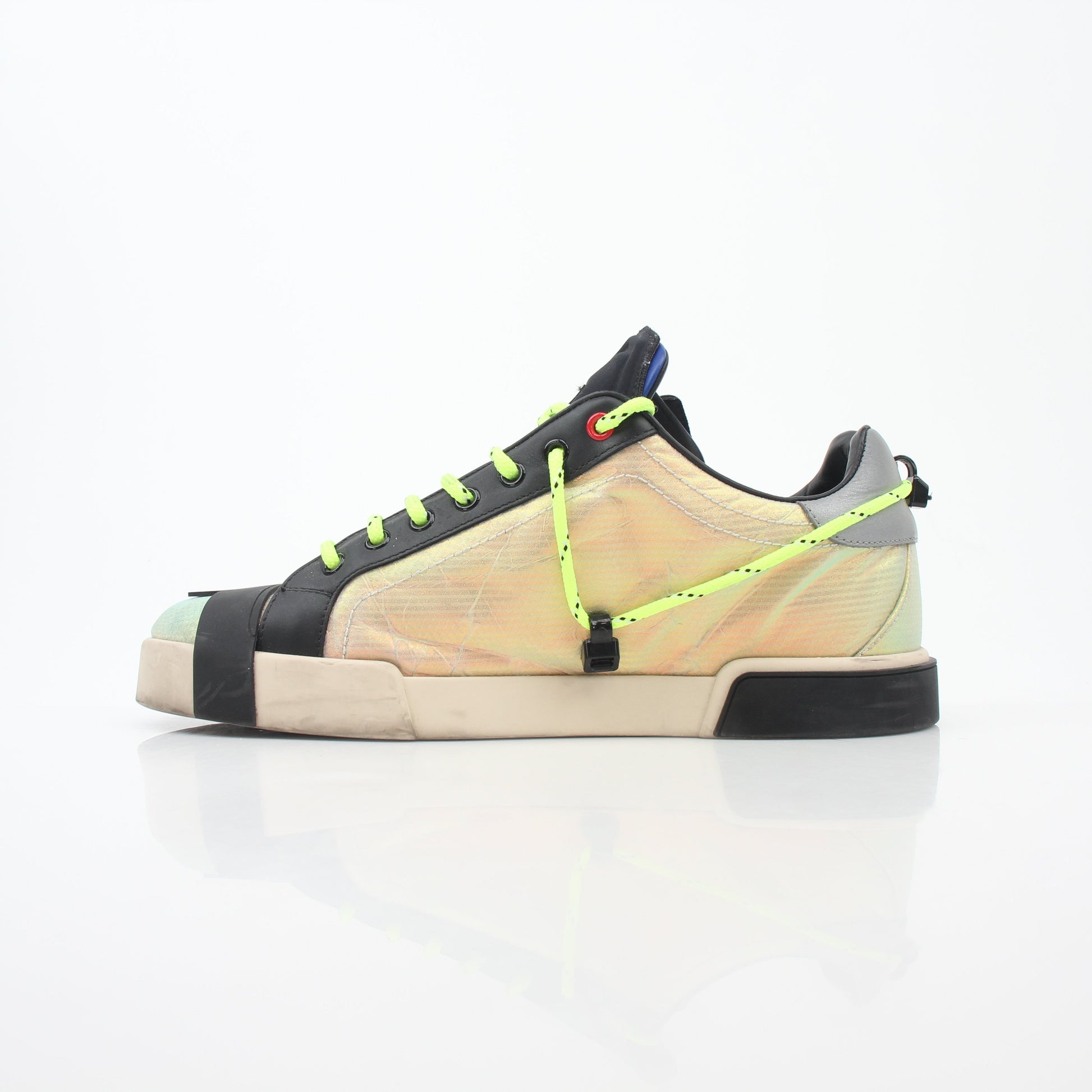 Gold & Beyond Dolce & Gabbana Neon Green and Gold Portofino sneakers with stylish design and vibrant color details.