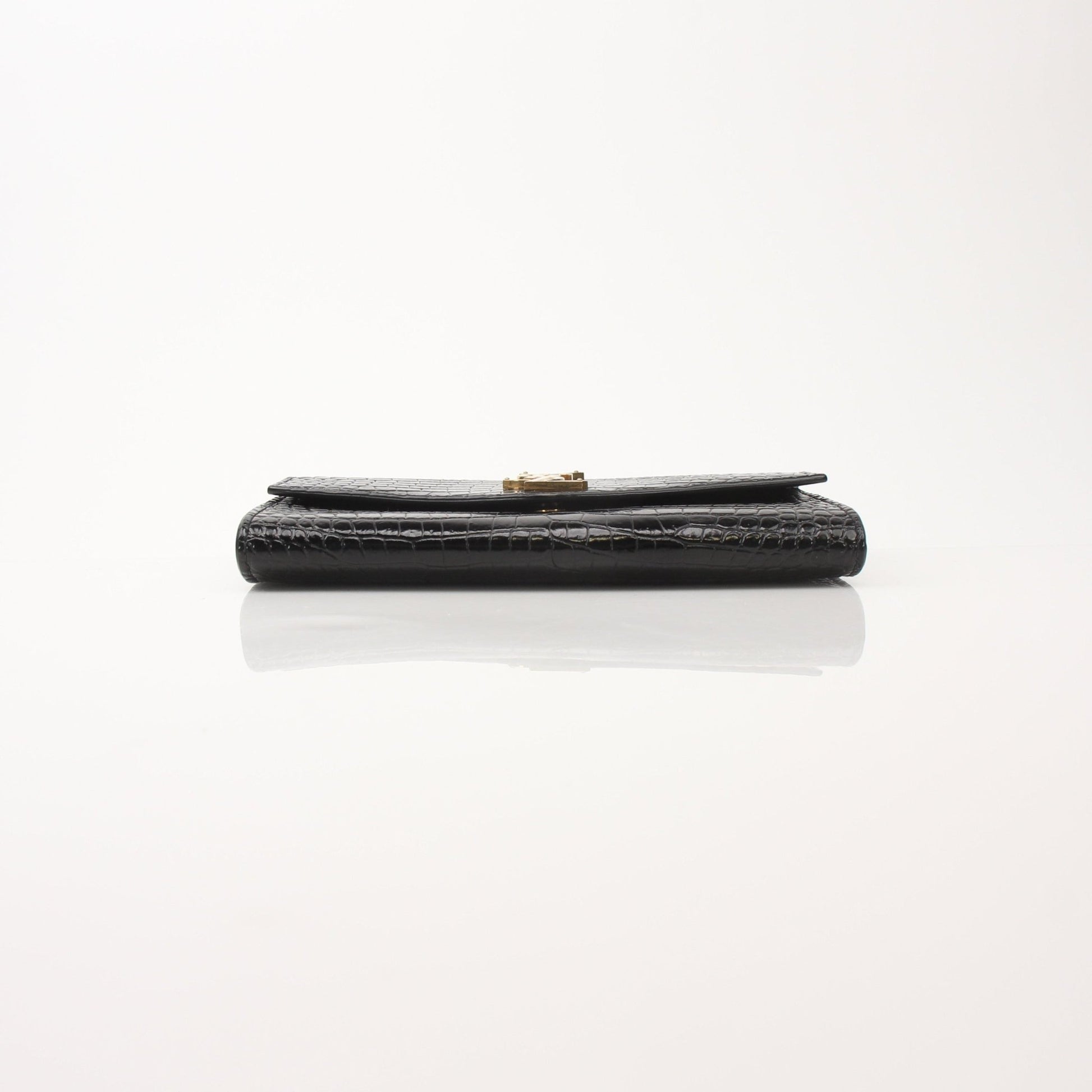 Gold & Beyond Saint Laurent Uptown Chain Wallet with gold chain and leather exterior, elegant and compact accessory for essentials.