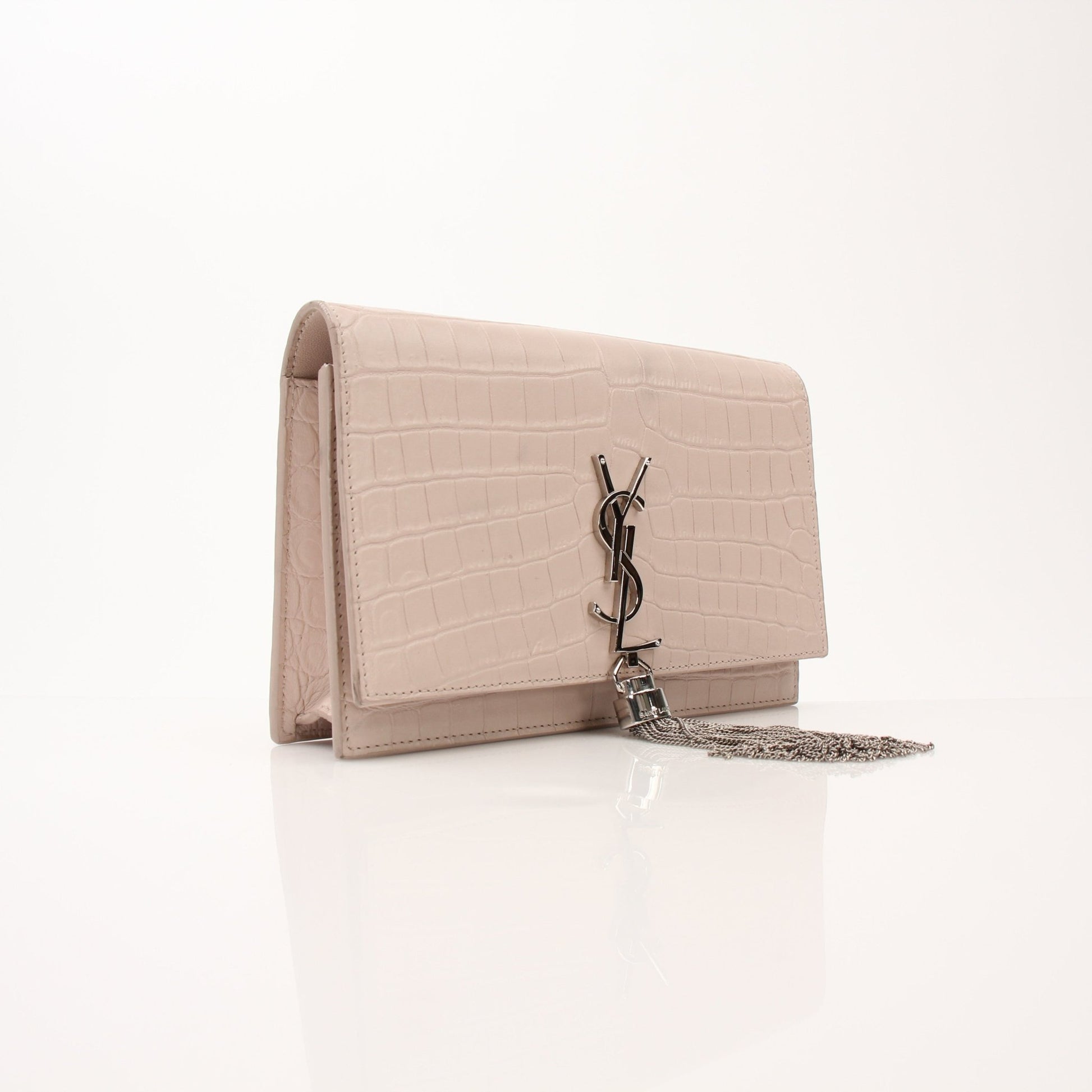 Gold & Beyond Saint Laurent Kate Tassel Chain Wallet handbag with tassel detail and chain strap, black leather with gold accents.