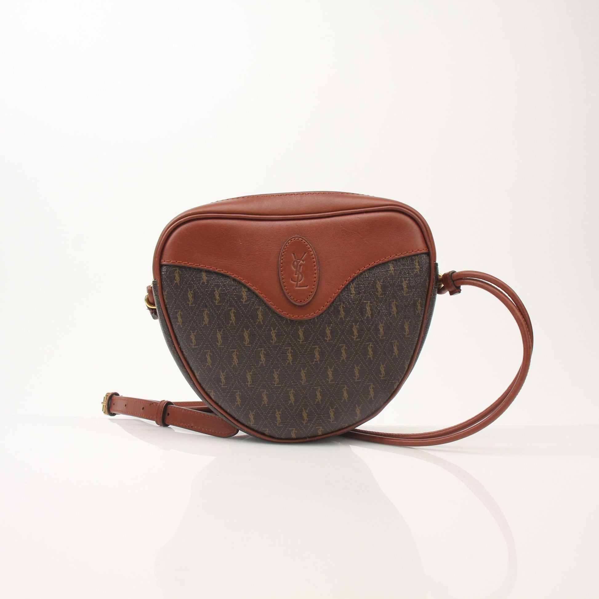 Gold & Beyond Saint Laurent Le Monogramme Heart YSL crossbody handbag with gold chain and monogram logo detail.