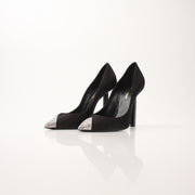 Gold & Beyond Saint Laurent Women’s Tower 110 Pumps, stylish high-heeled shoes with pointed toes and elegant design.