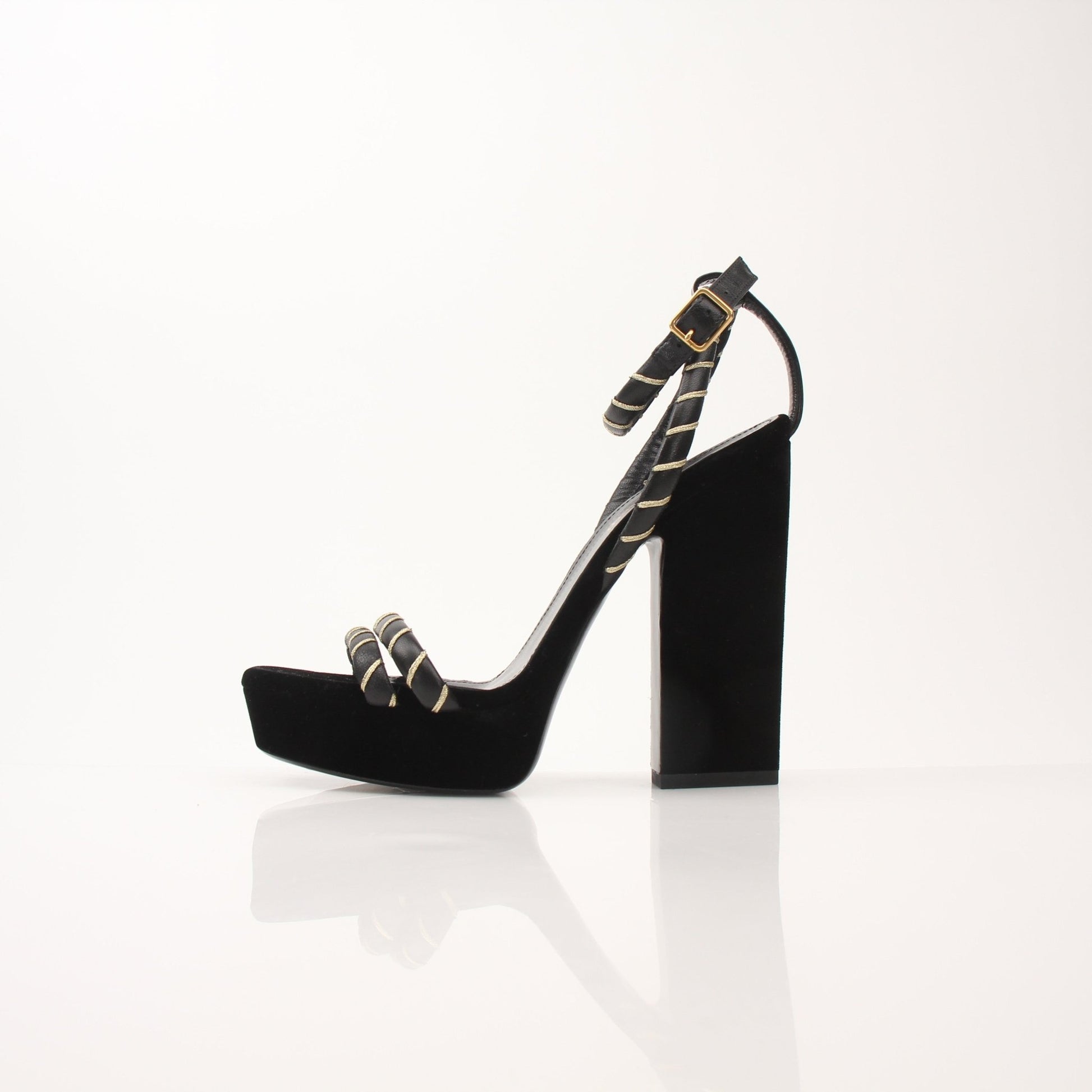 Gold & Beyond Saint Laurent Debbie ankle strap platform heels for women, featuring stylish heels with ankle straps and a sleek design.