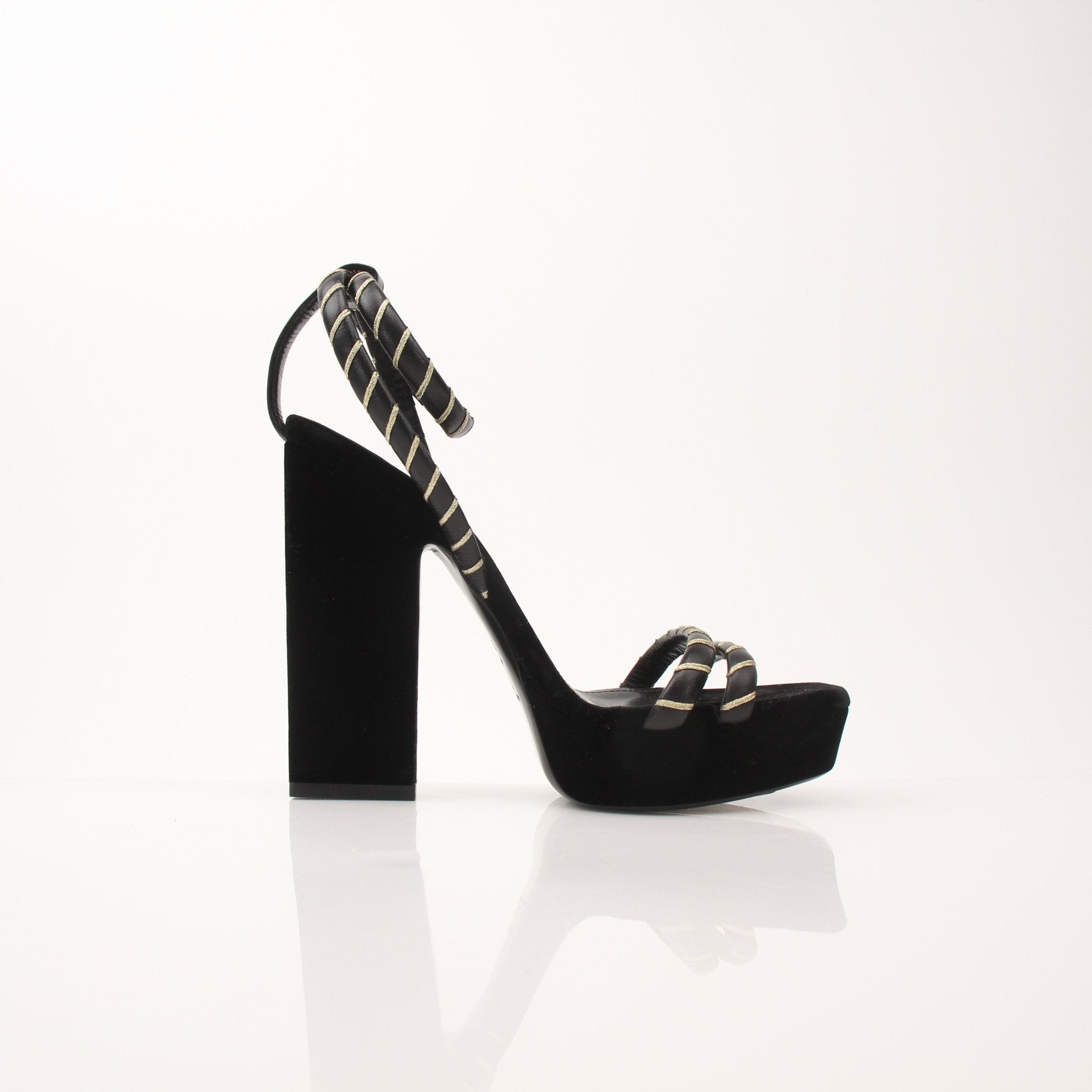 Gold & Beyond Saint Laurent Debbie ankle strap platform sandals for women, showcasing stylish heels with ankle straps.