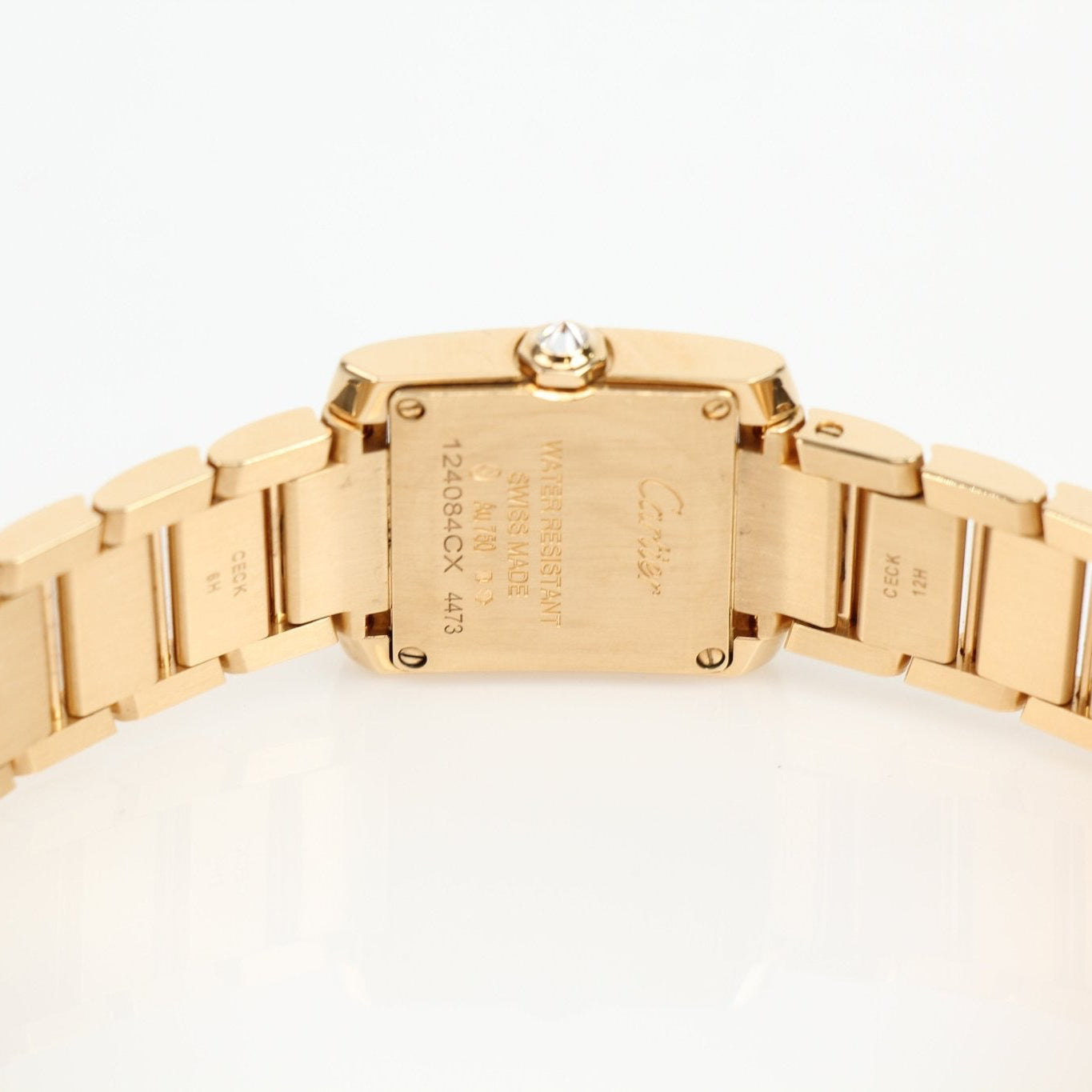 Cartier Tank Française diamond watch with gold bracelet and rectangular dial, elegant luxury timepiece by Gold & Beyond.