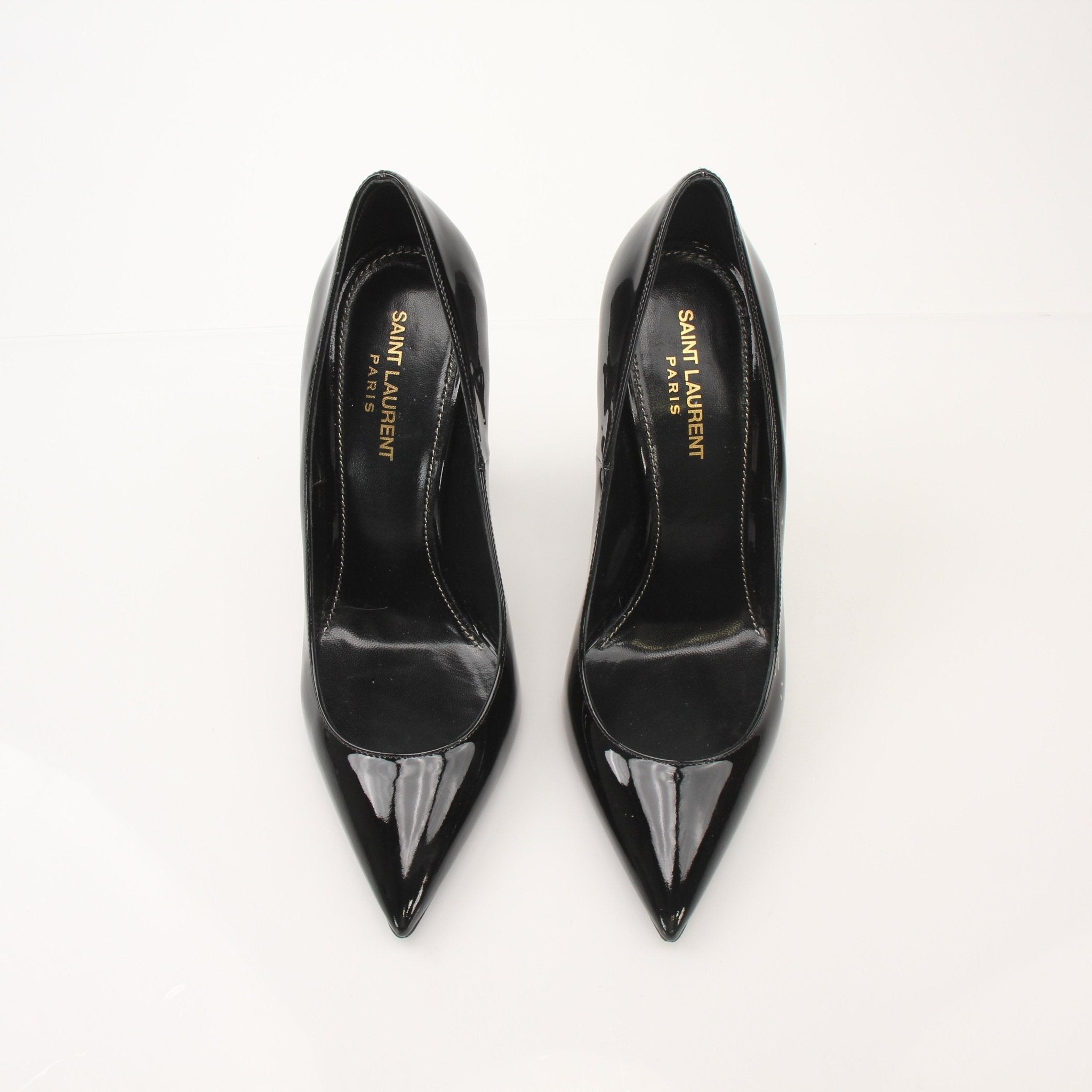 Gold & Beyond women's Saint Laurent Opyum 110 pumps, stylish black heels with sleek design and pointed toe.