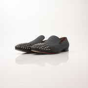 Christian Louboutin men's Spooky Spike flat loafers with black leather and spike embellishments, stylish men's shoes from Gold & Beyond.