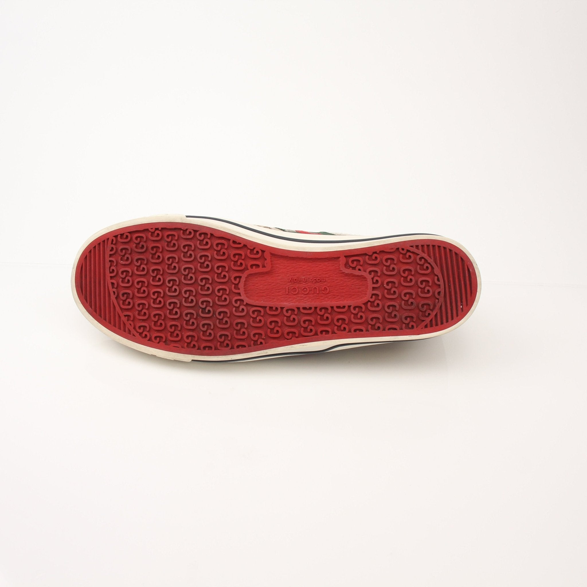 Gold & Beyond Gucci Men's GG Tennis 1977 low-top sneakers, white shoes with signature design and casual style.