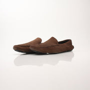 Gold & Beyond Prada men's driving suede loafers, stylish slip-on shoes with sleek design and comfortable fit.
