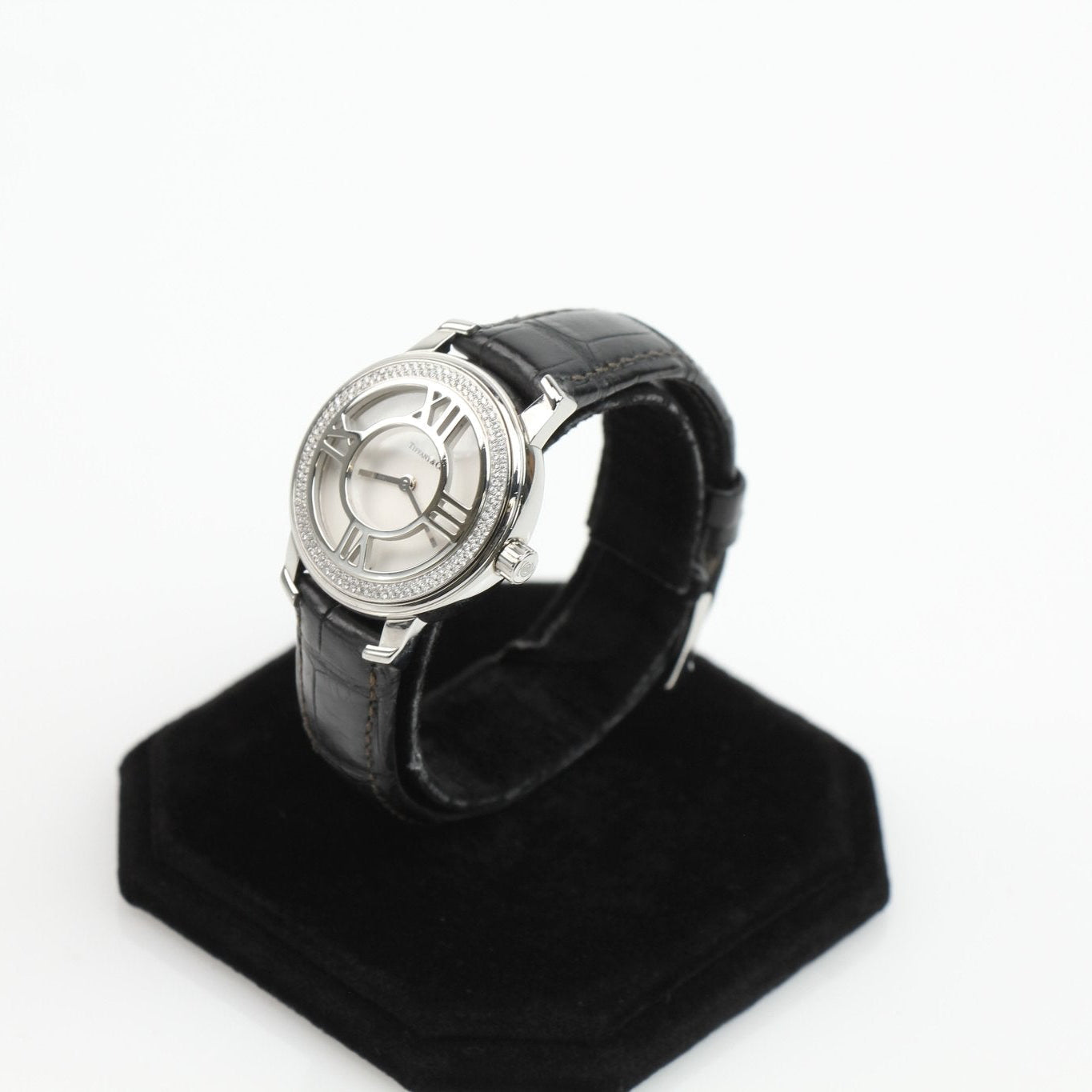 Gold & Beyond Tiffany Atlas Diamond Watch with a sleek stainless steel band and elegant diamond accents on the dial.