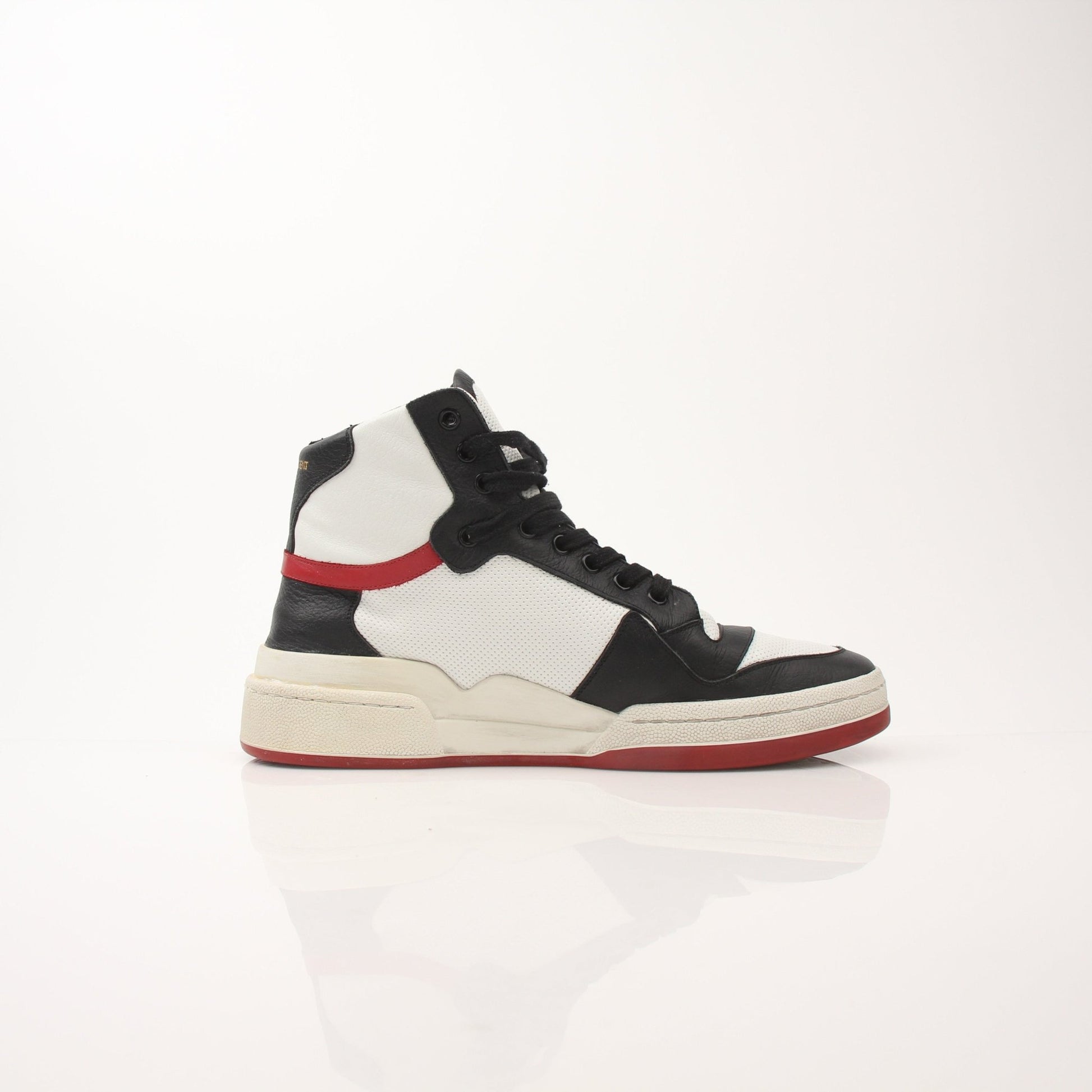 Gold & Beyond Saint Laurent men's SL-24 leather sneakers, stylish black shoes with sleek design and durable leather material.