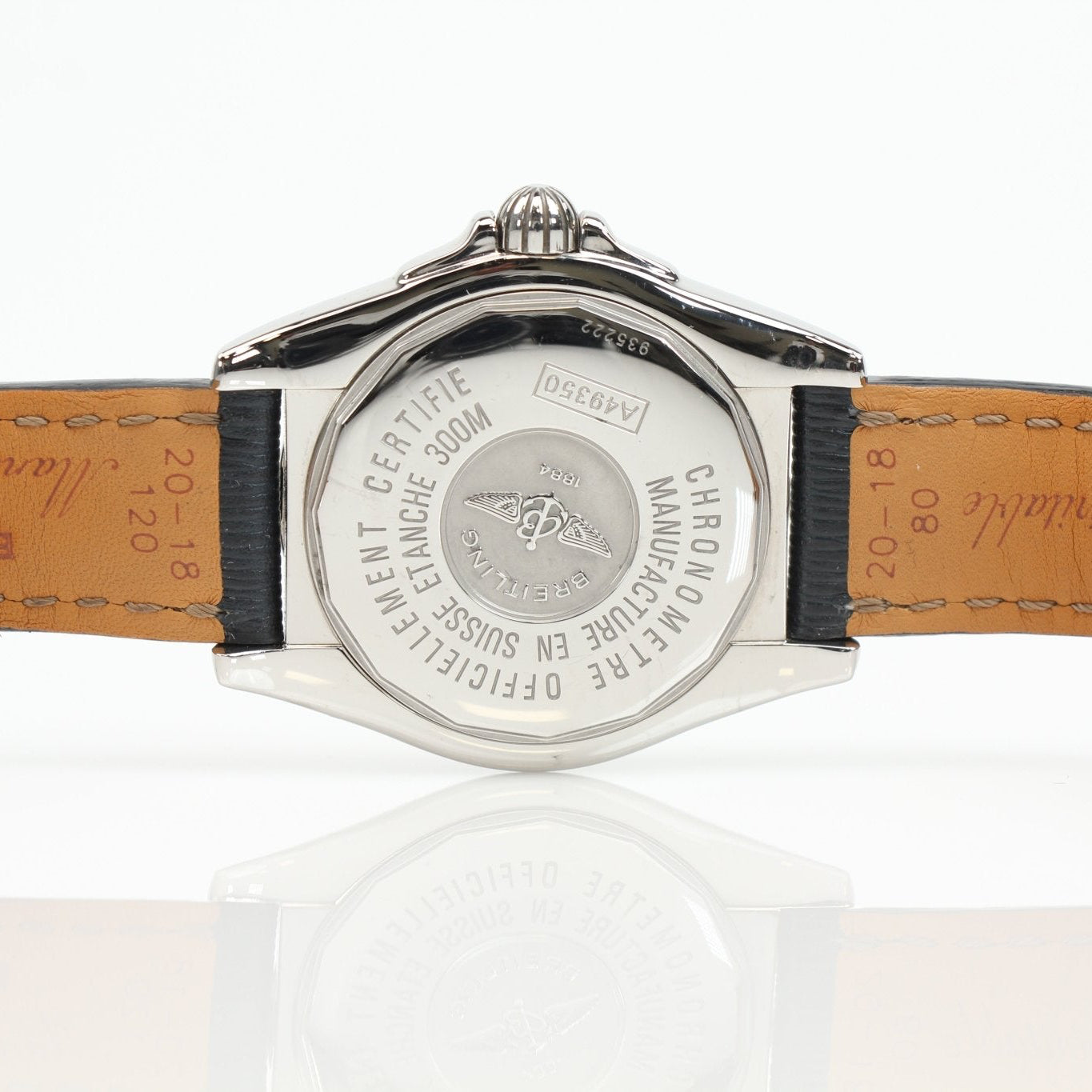 Breitling Galactic 41 watch with stainless steel case and black dial, showcasing luxury design and chronograph features.