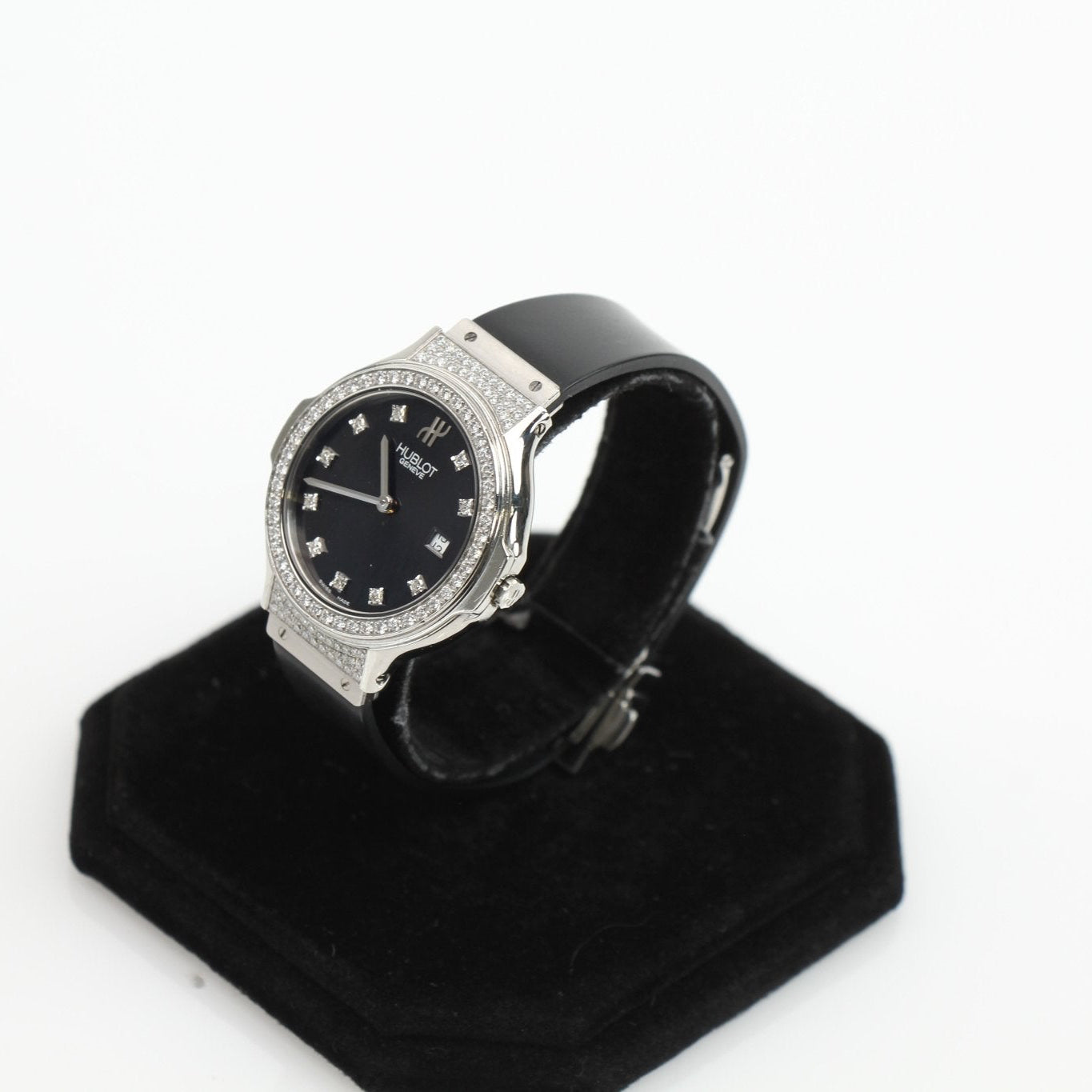 Hublot Classic Fusion GTS Diamond Watch with stainless steel case and diamond accents, displayed on a white background.