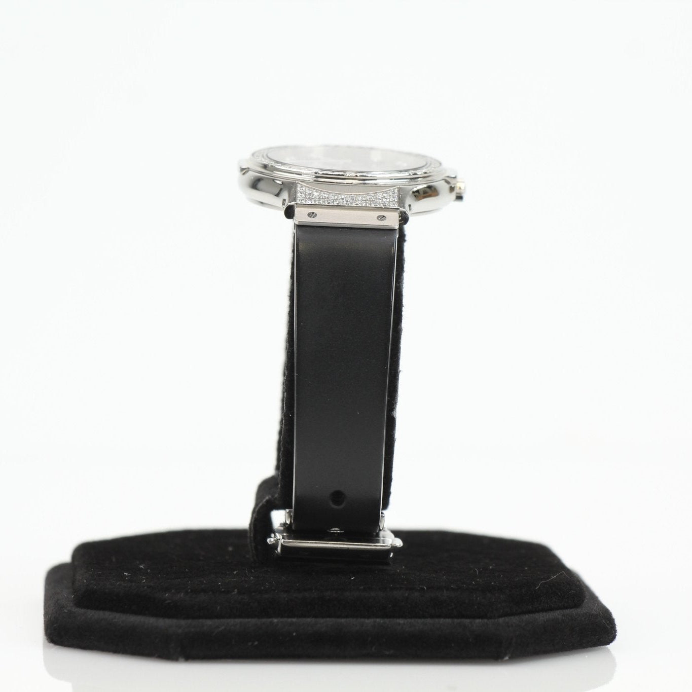 Hublot Classic Fusion GTS Diamond Watch with gold band, featuring a silver dial and diamond accents, displayed on a white background.