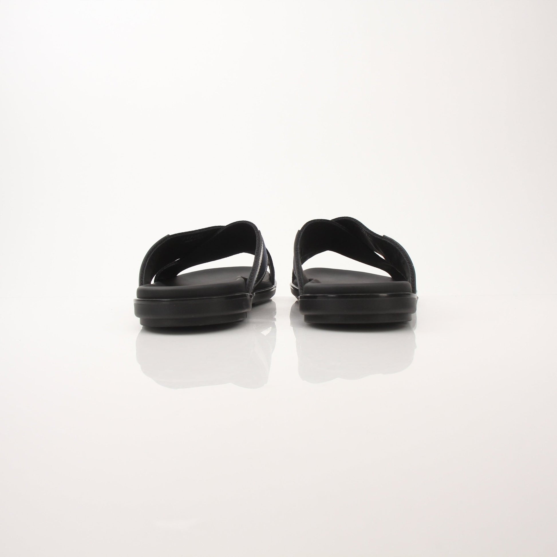 Prada men's leather and Re-Nylon sandals with adjustable straps and open toe design, displayed on a neutral background.