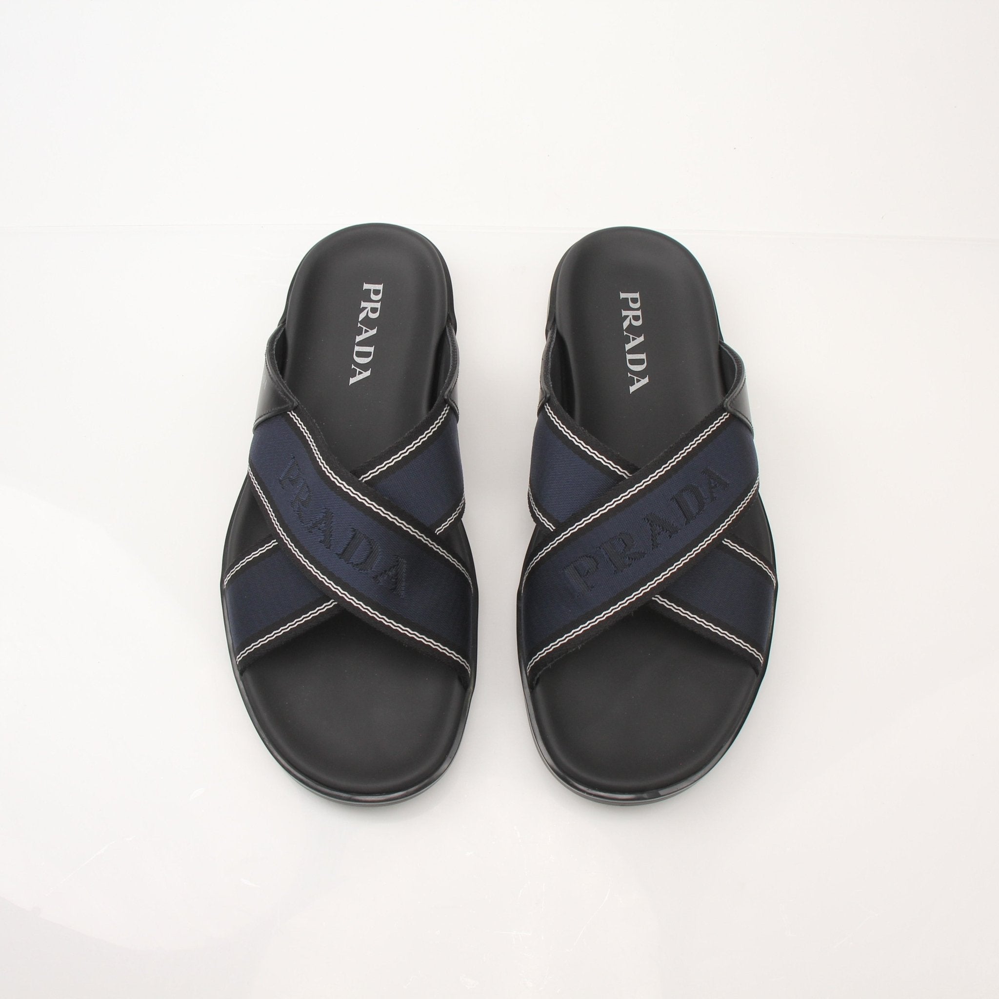 Prada men's leather and Re-Nylon sandals, stylish shoes featuring premium materials and a modern design.