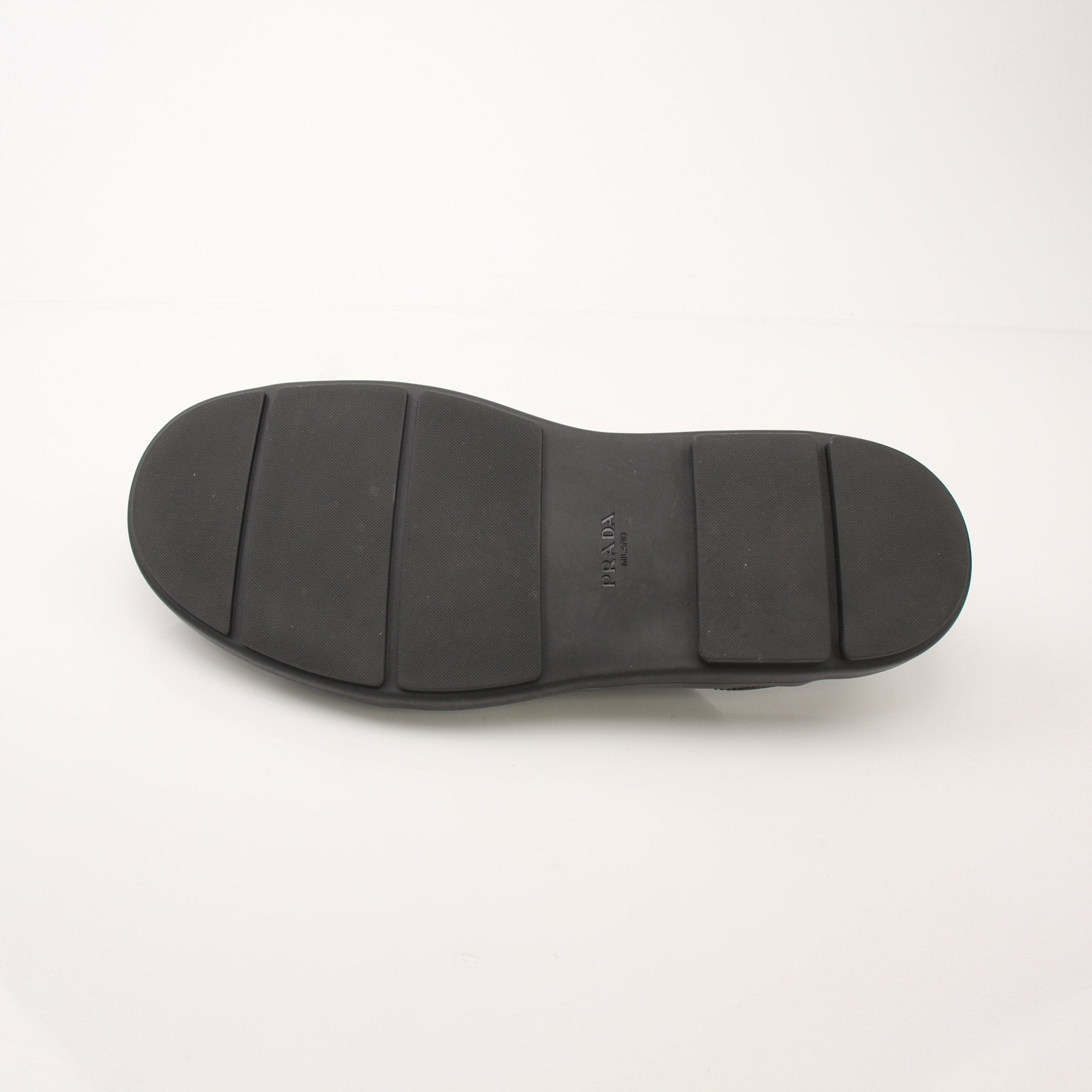 Prada men's leather and Re-Nylon sandals, stylish shoes with sleek design and durable straps, perfect for casual wear.