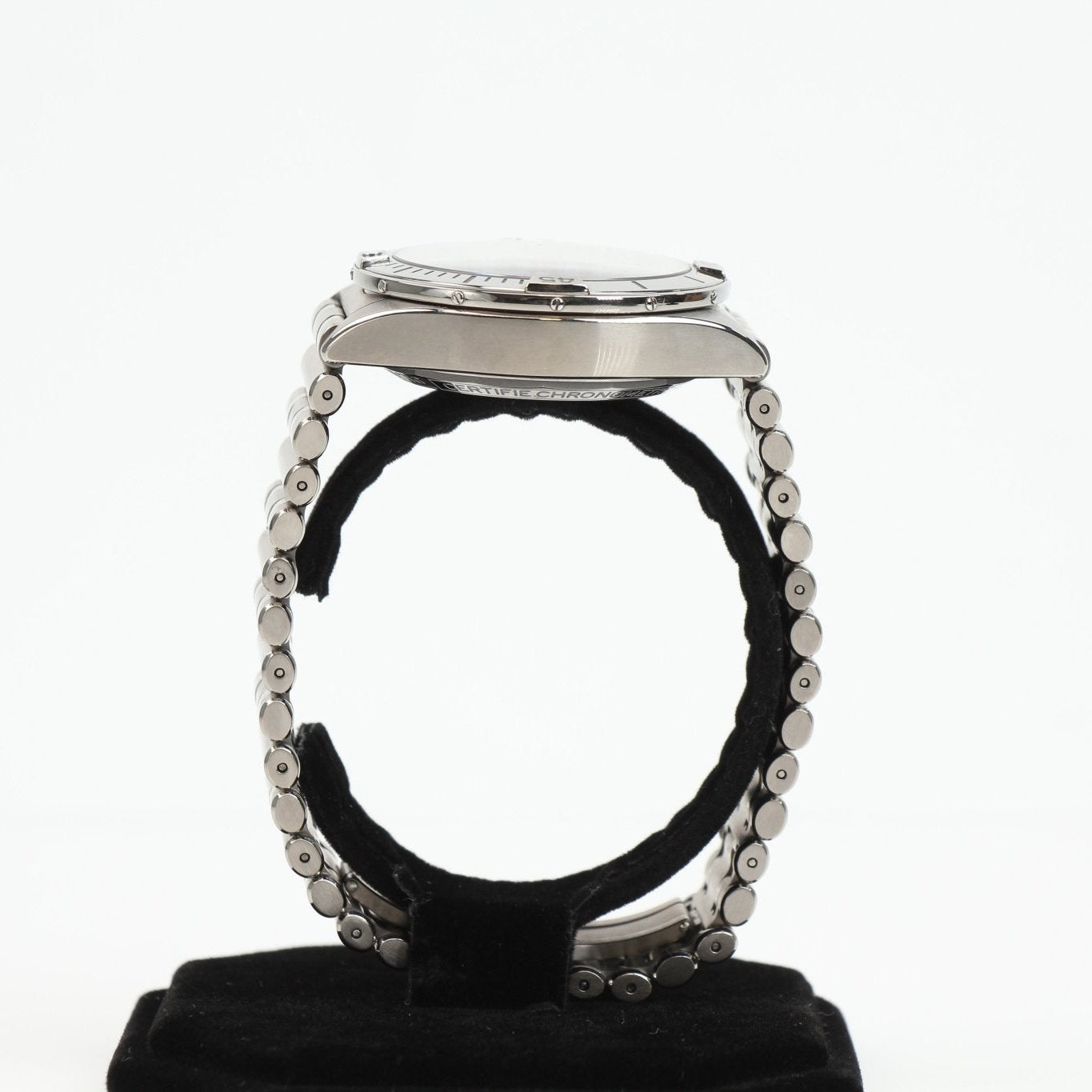 Breitling Chronomat B01 titanium watch with black dial and metal bracelet, showcasing a luxury men's timepiece.