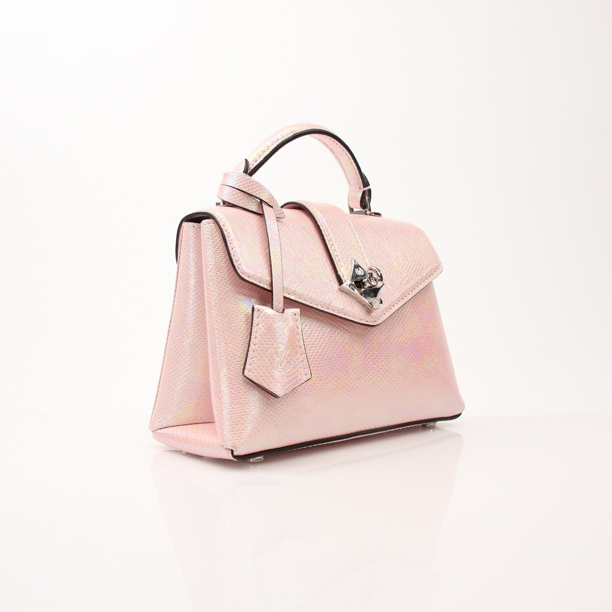 Louis Vuitton Iridescent Lizard Rose Des Vents mini shoulder handbag with gold hardware and adjustable strap.