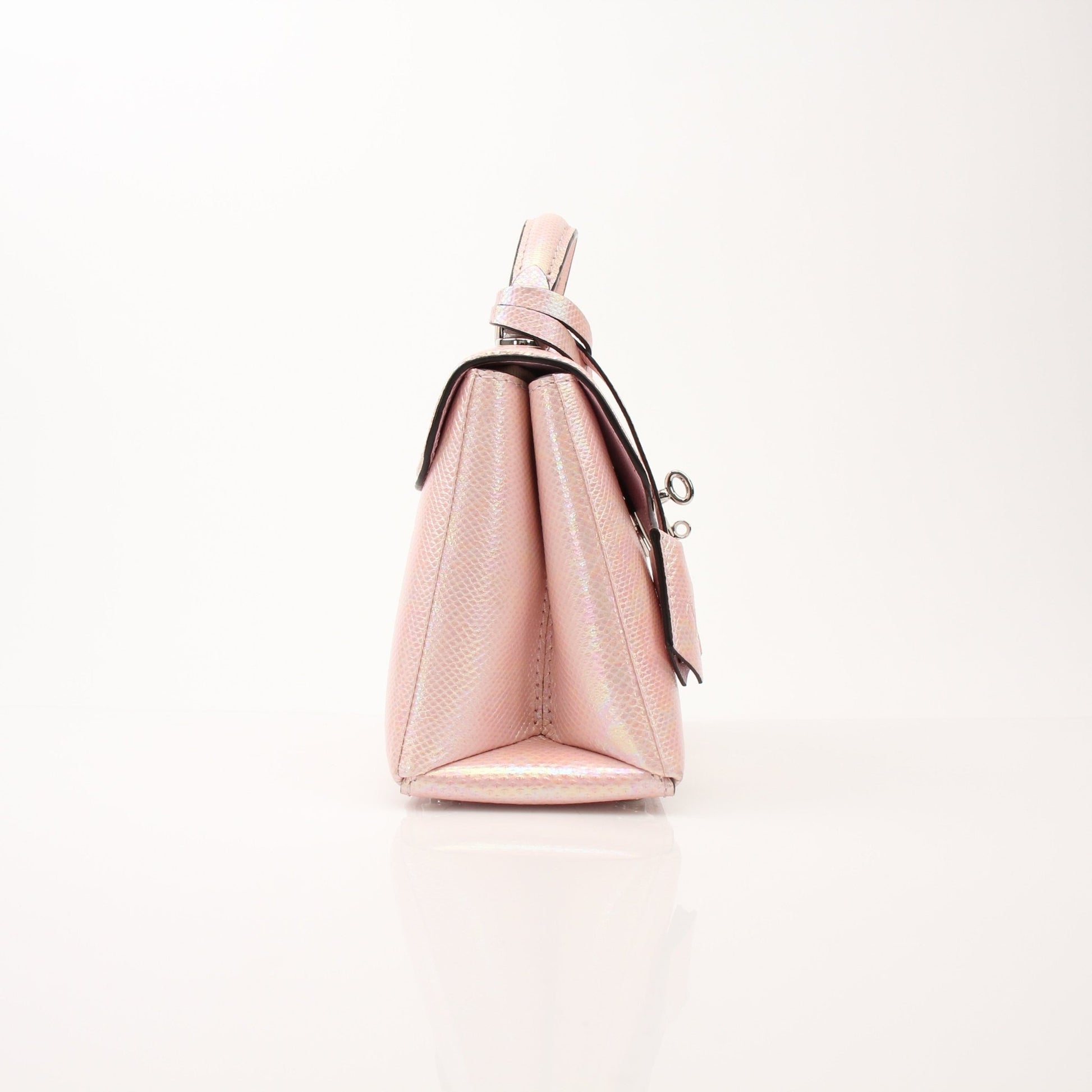 Iridescent lizard Louis Vuitton Rose Des Vents mini shoulder handbag with gold hardware and adjustable strap.
