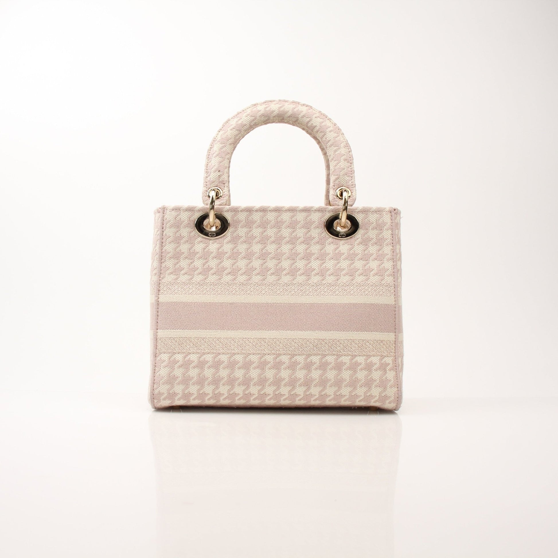 Christian Dior Embroidered Canvas Lady D-Lite Handbag with floral embroidery and gold accents, featuring a structured design and top handle.