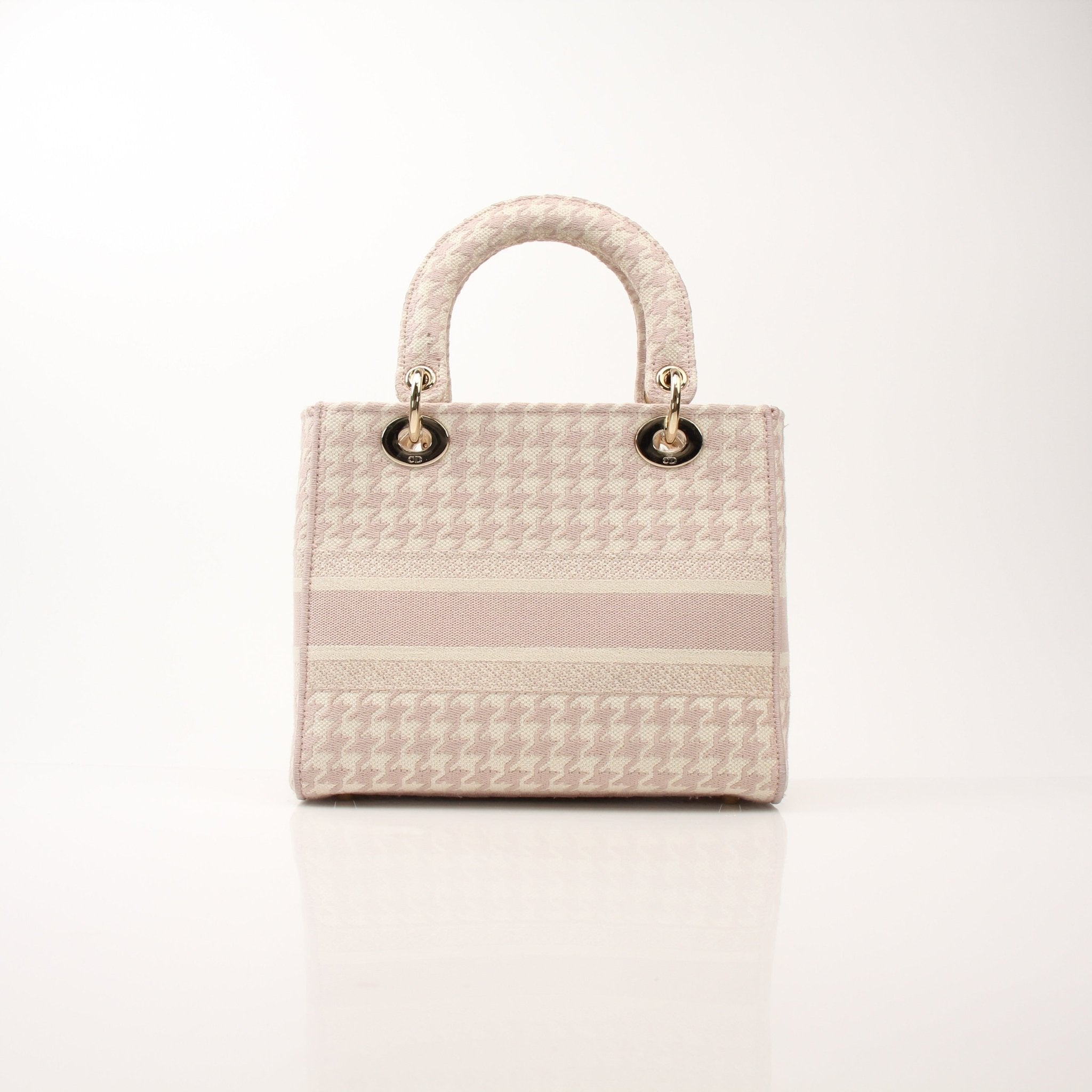 Christian Dior Embroidered Canvas Lady D-Lite Handbag with floral embroidery and gold accents, featuring a structured design and top handle.