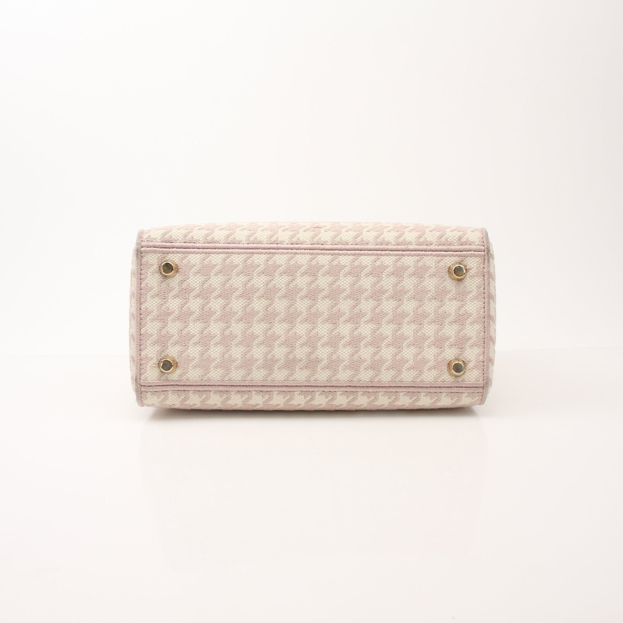 Christian Dior Embroidered Canvas Lady D-Lite Handbag with gold accents, featuring intricate embroidery and a structured design.