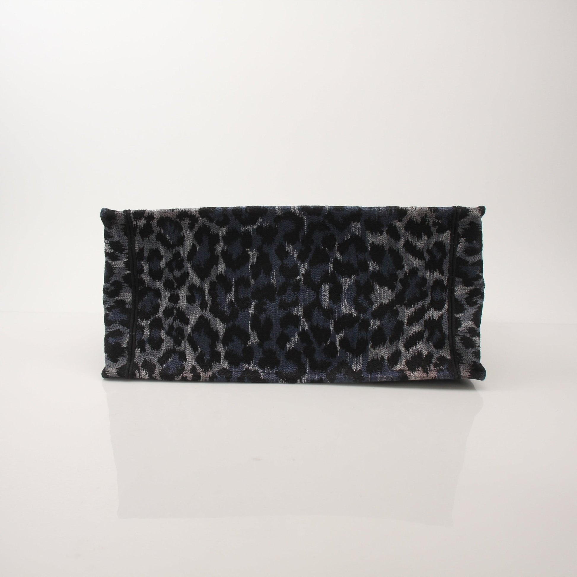Christian Dior Leopard Book Tote handbag with gold accents, featuring a leopard print design and sturdy handles.